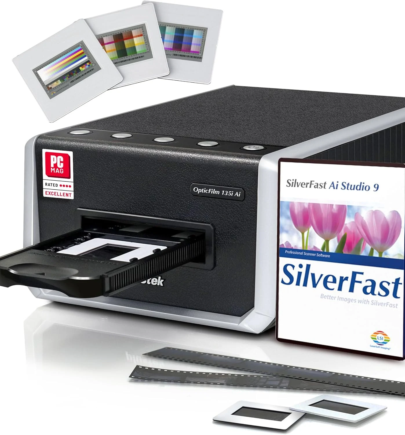 Plustek OpticFilm 135i Ai - Pro-Quality Film & Slide Scanner with 3rd Generation Lens System, Bundle SilverFast Ai Studio 9 + Advanced IT8 Calibration Target (3 Slide)
