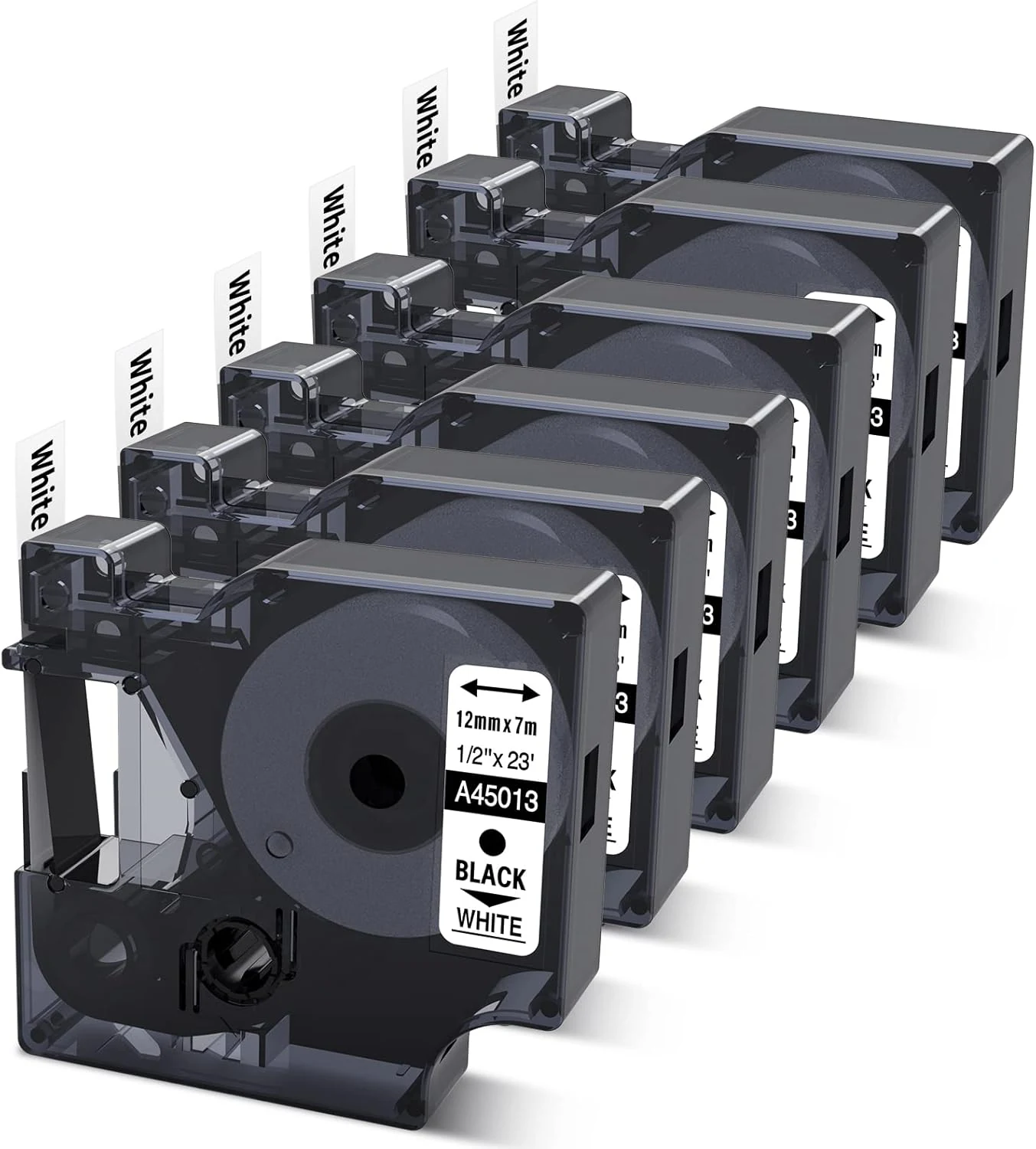 6-Pack Compatible with Dymo D1 Label Tape 45013 1/2 Inch (12mm x 23')