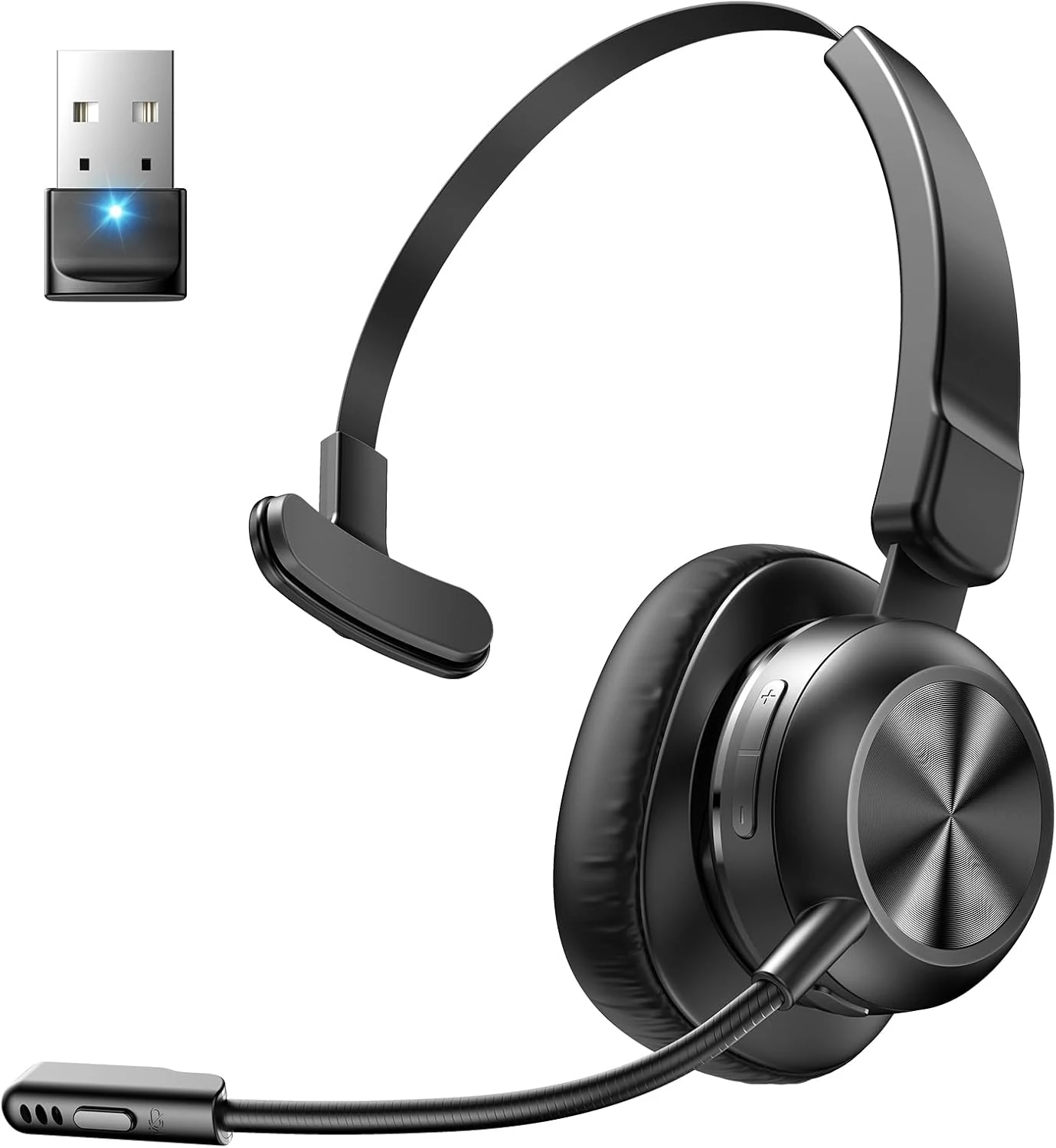 Weihele Bluetooth Headset with USB Dongle, Trucker Bluetooth Headset with AI Noise Cancelling Microphone & Mute Button (H6)