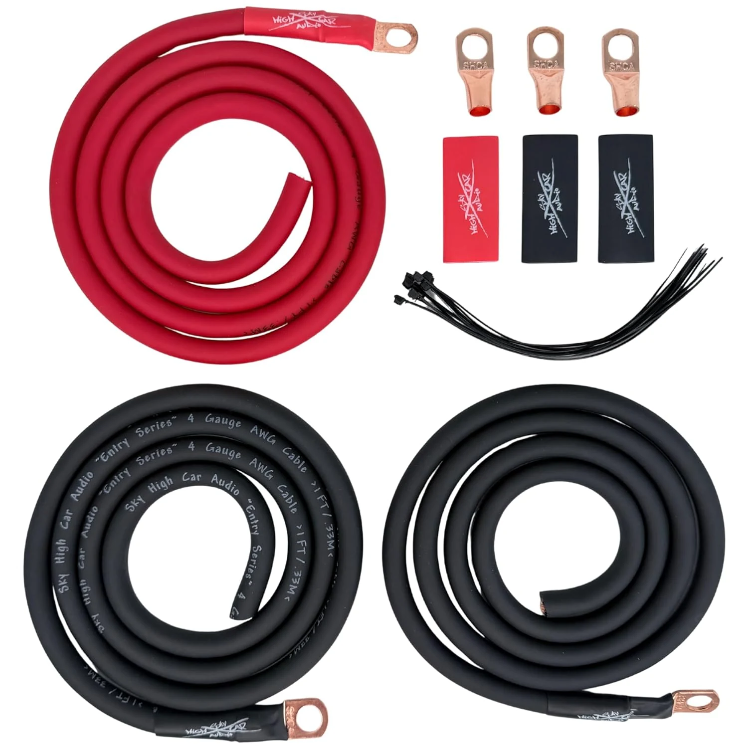 Sky High Car Audio E-Series Big 3 Upgrade Kit 1/0 & 4 Gauge CCA Power Wire Alternator Battery Ground Wiring Kit (Red/Black)