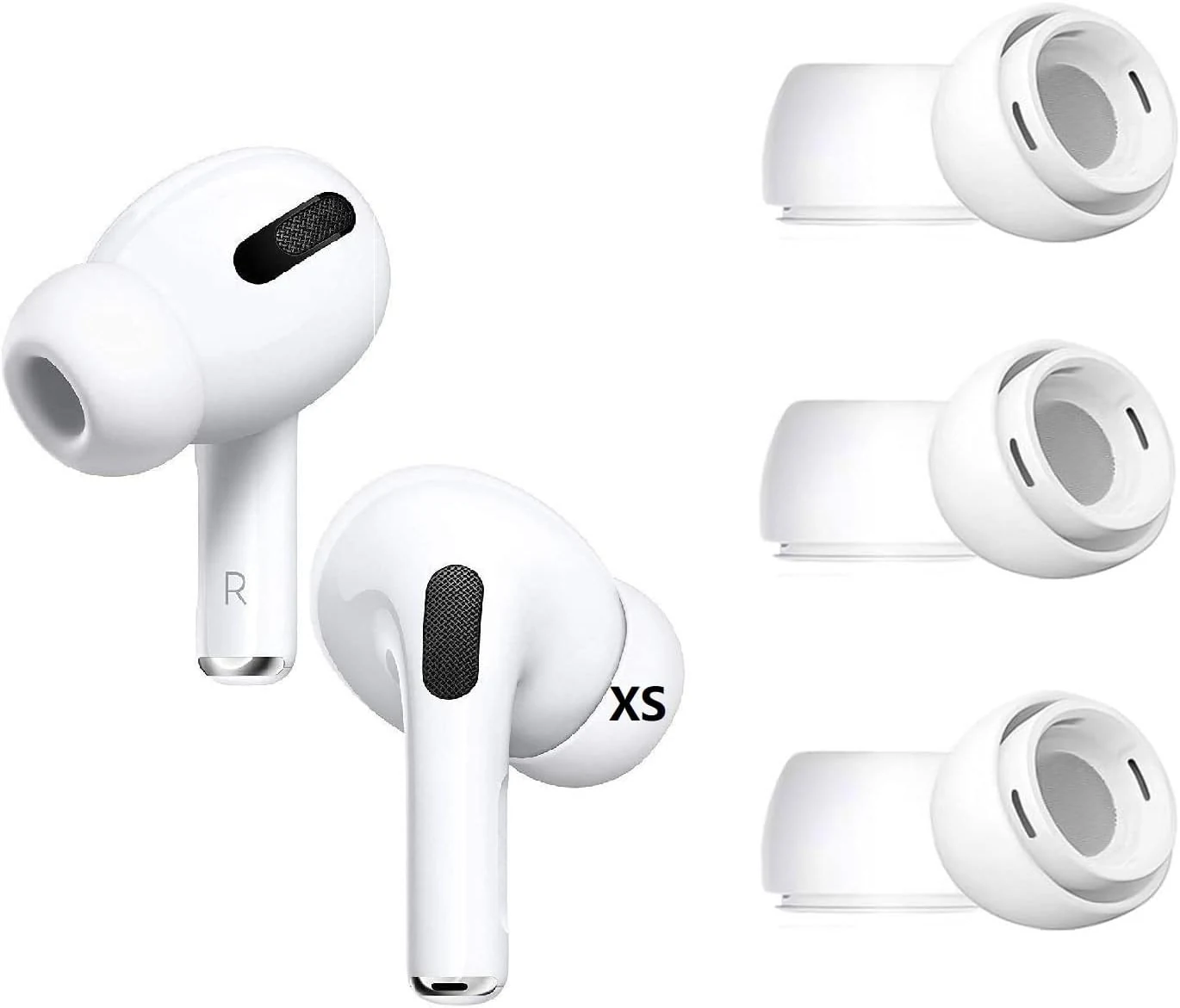 BLLQ XS Size Silicone Ear Tips for AirPods Pro 2/Pro 1 (3 Pairs, White)