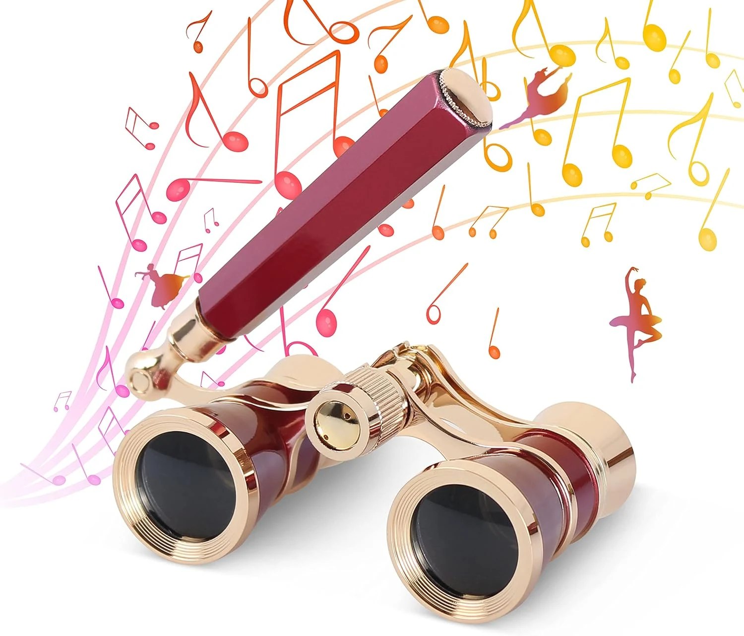 Aomekie Opera Glasses Binoculars 3X25 Theater Glasses Mini Binocular Compact with Handle (Red)