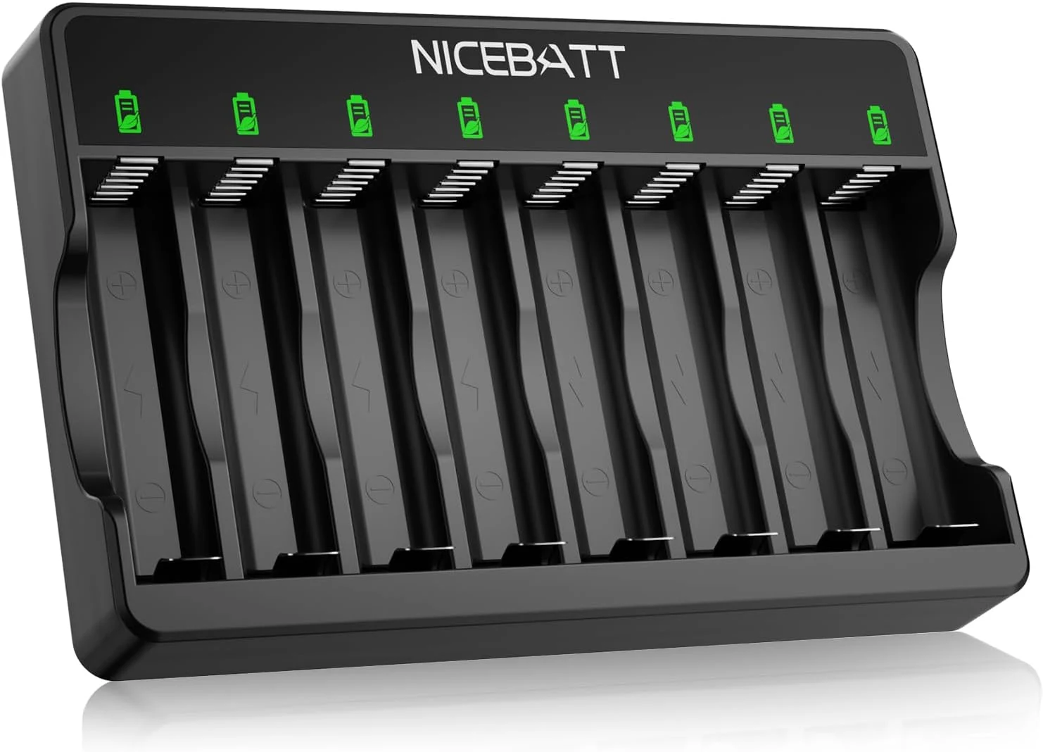 Smart 8 Bay AA AAA Battery Charger, Over-Discharge Damage Repair, USB Type-C Fast Charging for Ni-MH Ni-CD Rechargeable Batteries