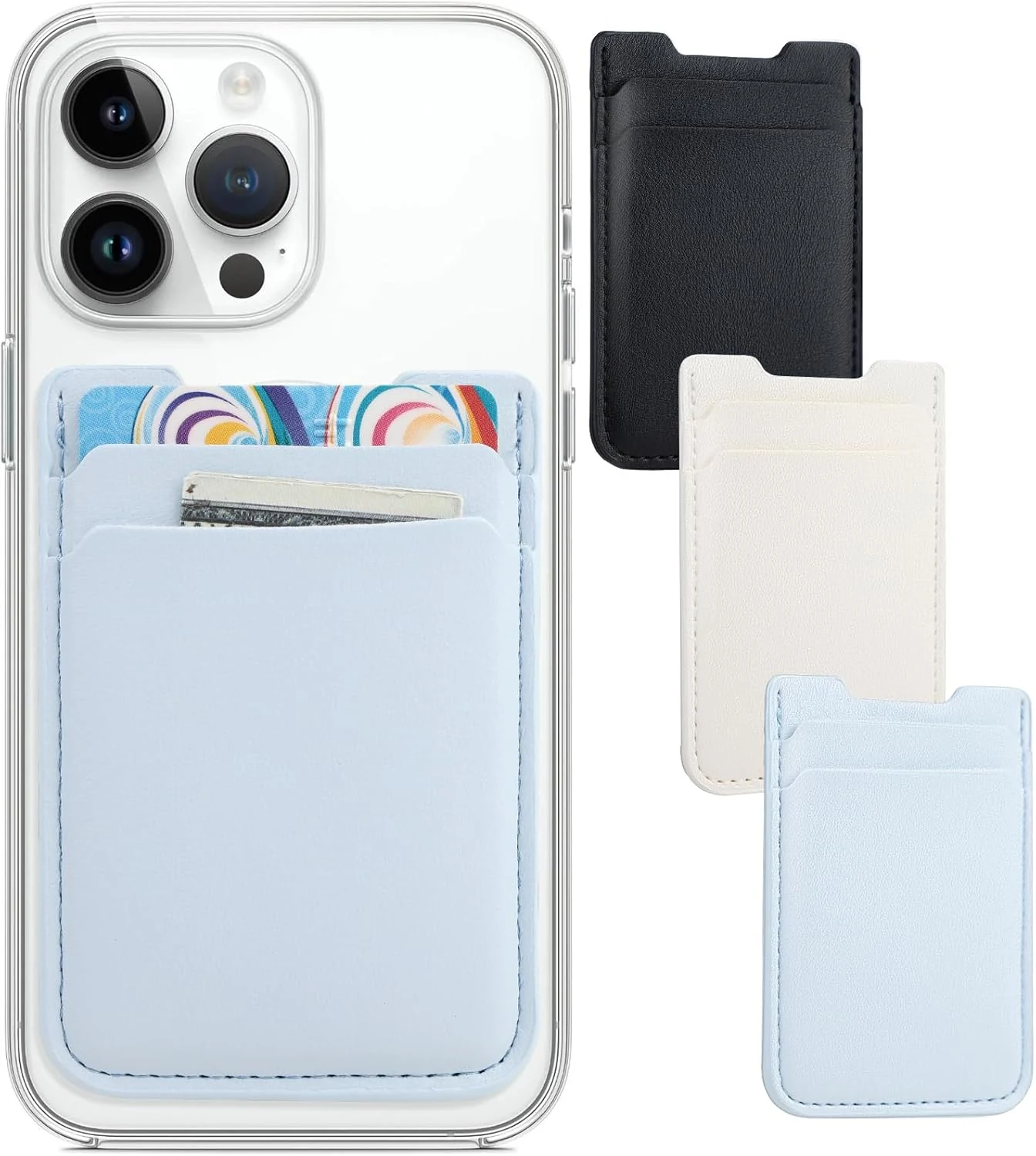 Fulgamo Phone Wallet Stick on,3Pack Phone Card Holder for Phone