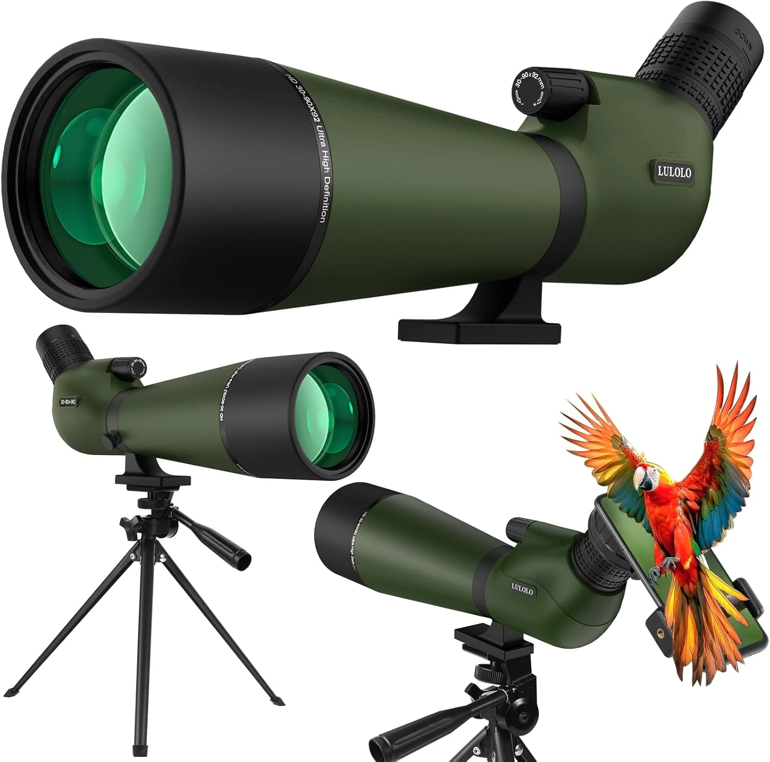 30-90x92 UHD Spotting Scope with Tripod Carrying Bag & Upgraded Phone Adapter