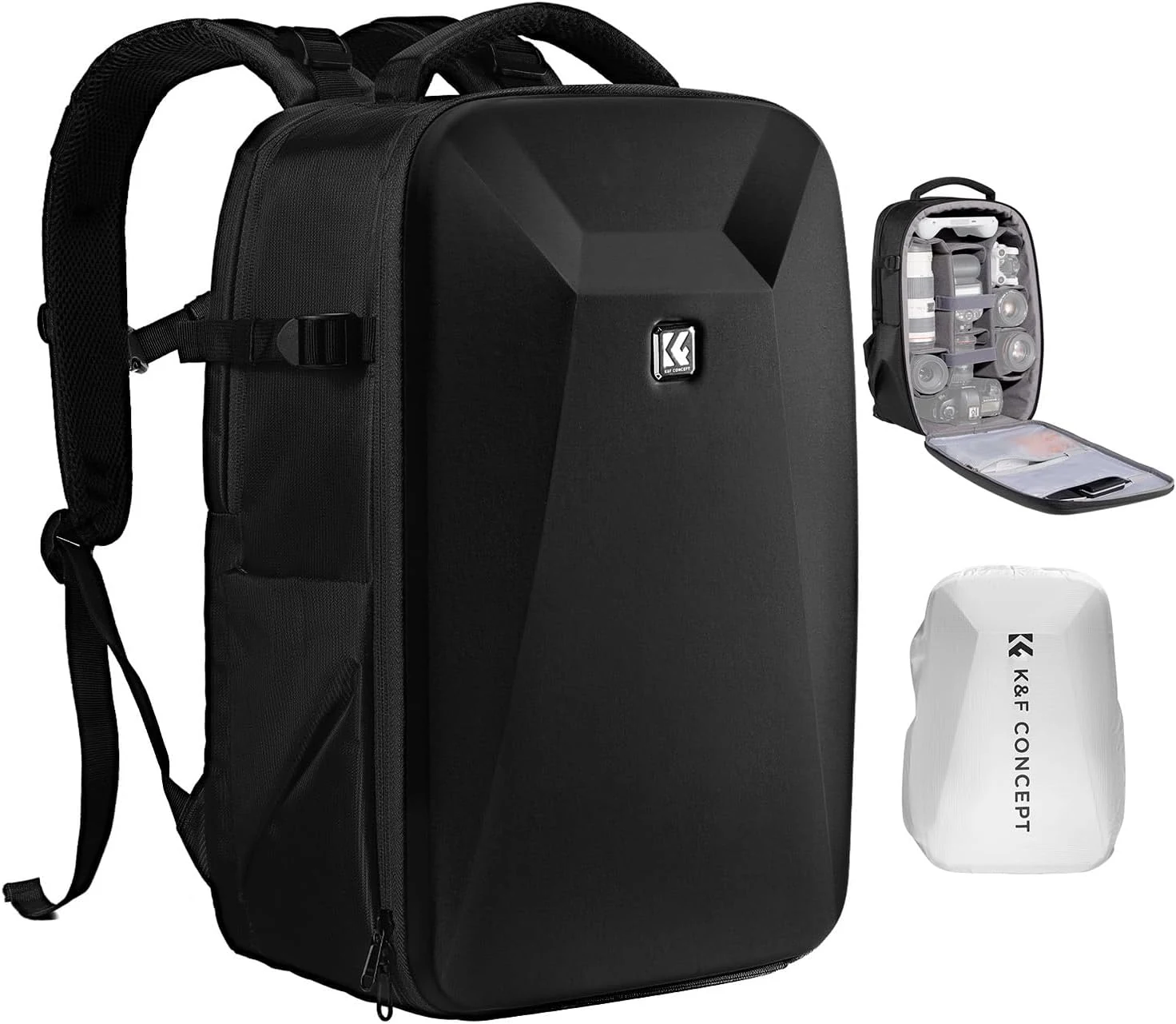 K&F CONCEPT Camera Backpack, Hardshell Photography DSLR Camera Bag with 15-15.6 Inch Laptop Compartment Waterproof Hard Shell Camera Case