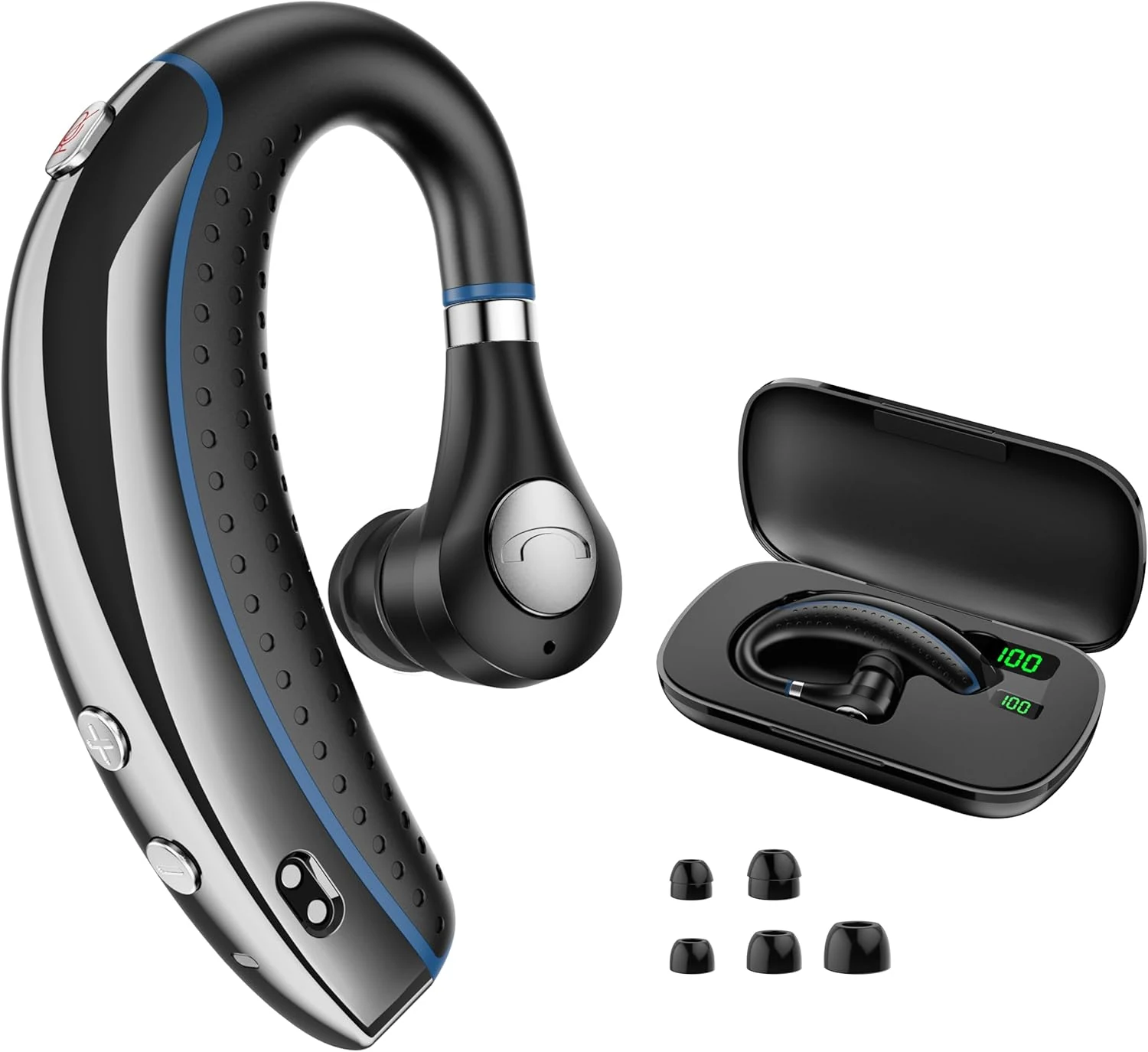 DECHOYECHO Bluetooth Headset (Single-Ear, Bluetooth 5.3, ENC Mic, 56H with Charging Case)