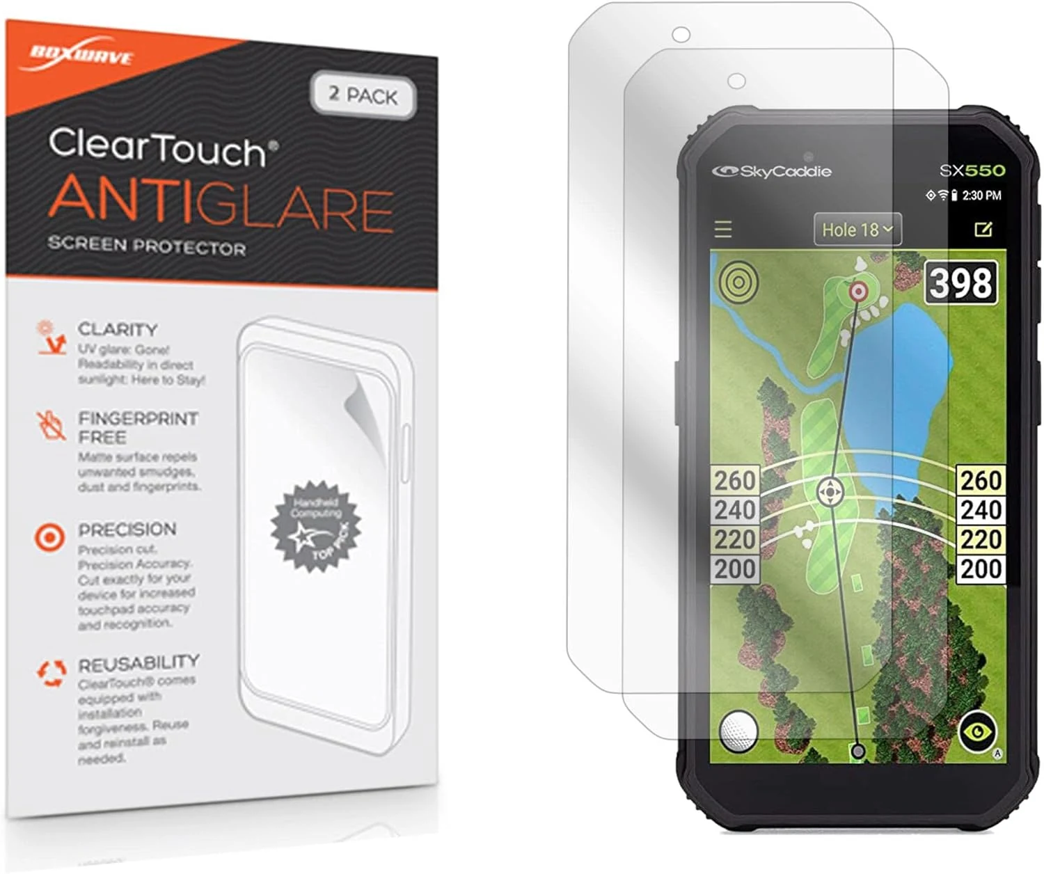 BoxWave Screen Protector Compatible with SkyCaddie SX550 - ClearTouch Anti-Glare (2-Pack), Anti-Fingerprint Matte Film Skin