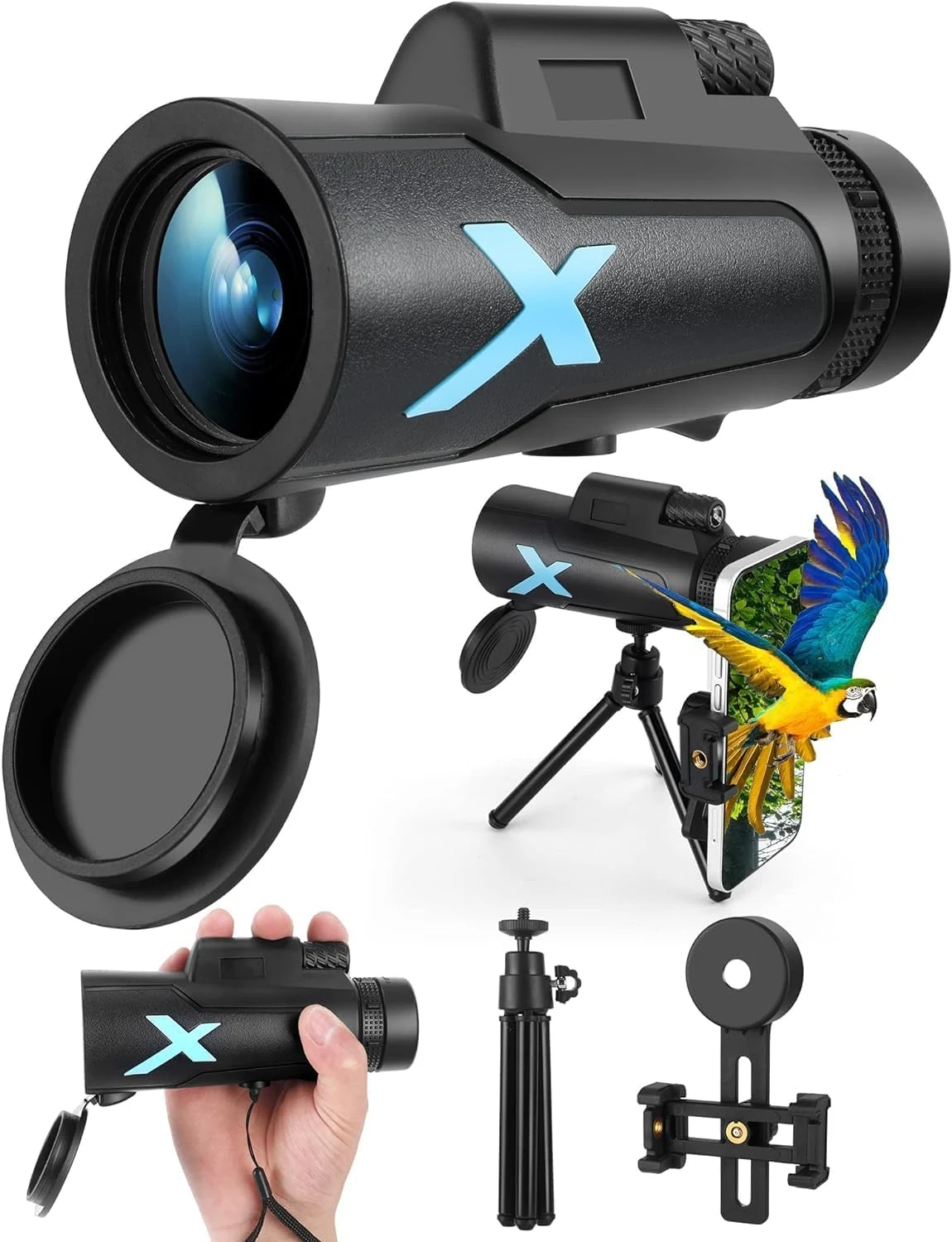 12x50 High Power HD Monocular Telescope with Phone Adapter & Tripod