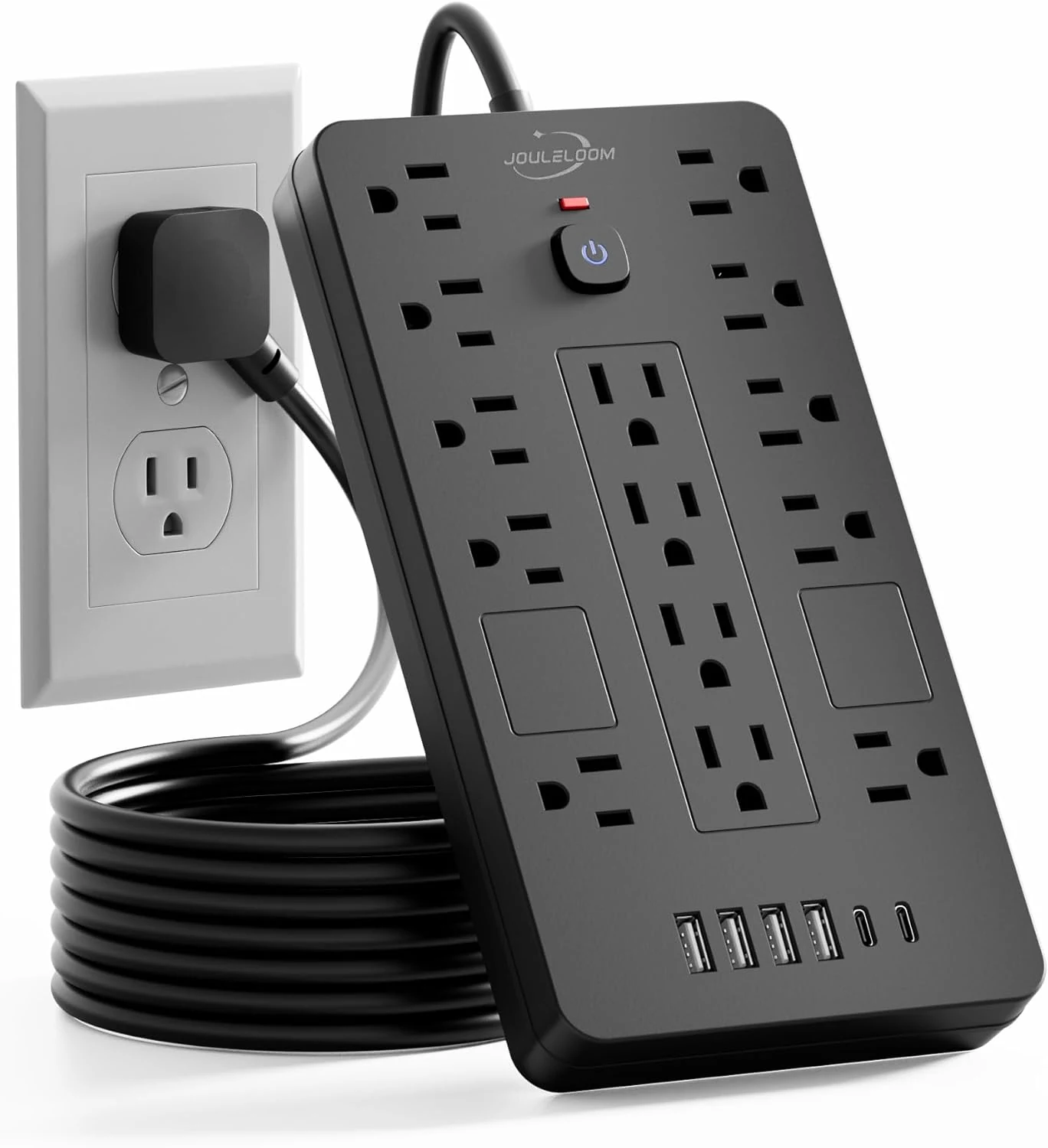 JouleLoom Surge Protector Power Strip-14 Outlets and 6 USB Ports, 6 Feet Flat Plug Extension Cord (1850 Joules, ETL Listed)