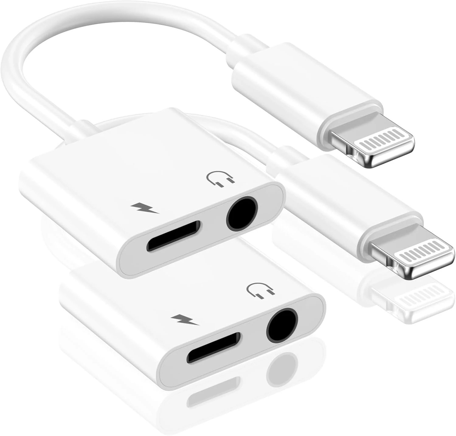 [Apple MFi Certified] Apple Lighting to 3.5 mm Headphone Jack Adapter, 2 Pack (2-in-1 AUX + Charger)