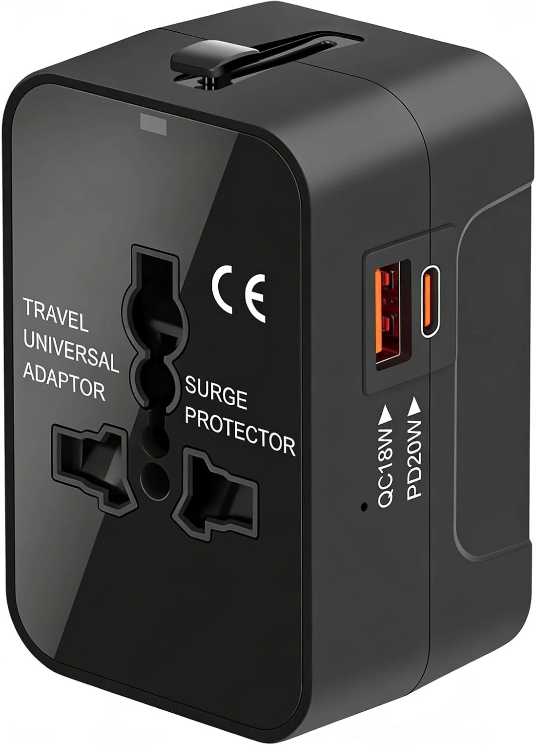 Universal Travel Adapter Worldwide, GaN Fast Charging with PD 3.0 USB-C & USB-A Quick Charge Ports
