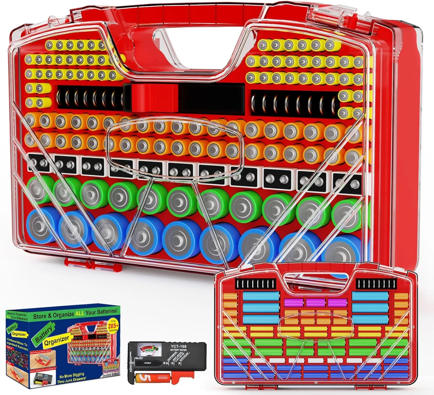 RESGKZE battery organizer storage holder box case with tester (red)