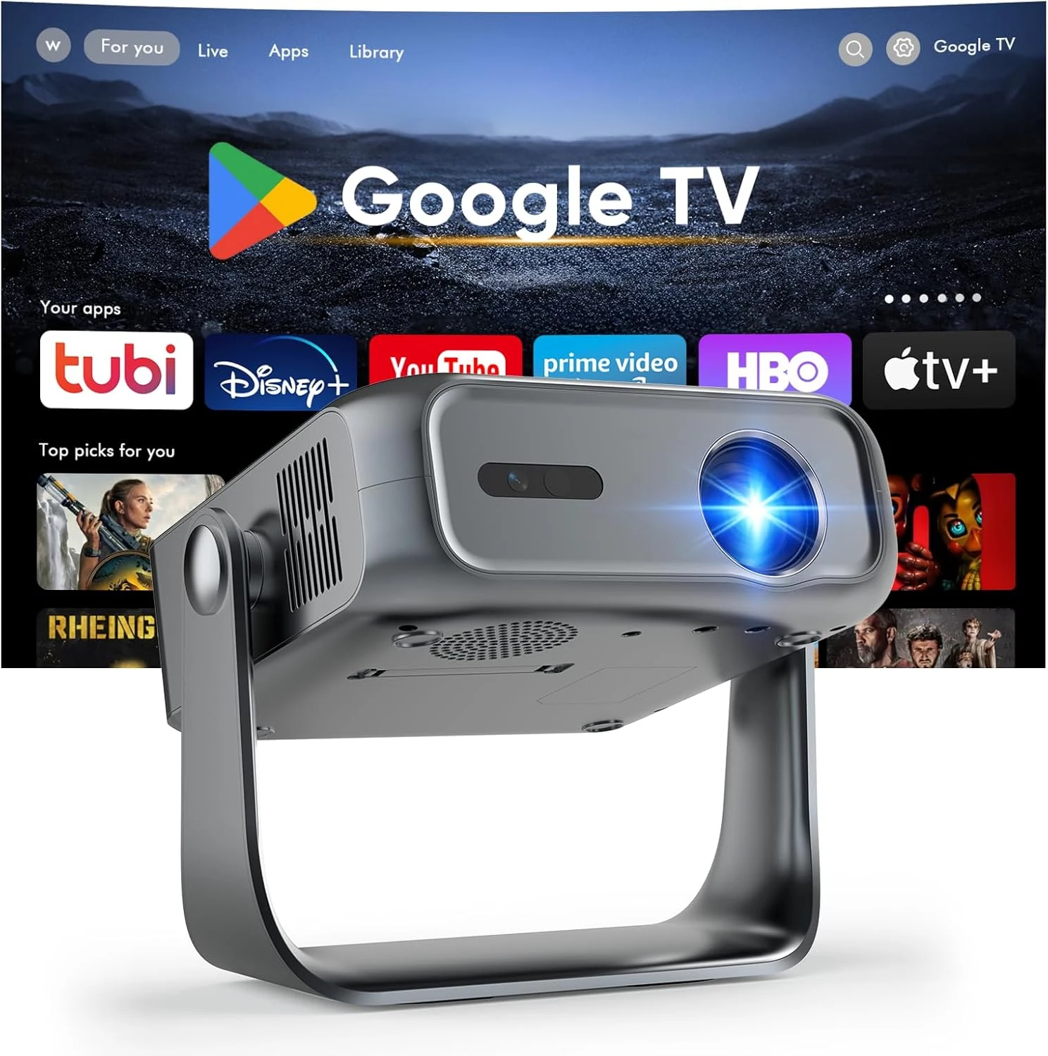 Smart Outdoor Projector with WiFi and Bluetooth, Officially-Licensed Apps, 4K Support