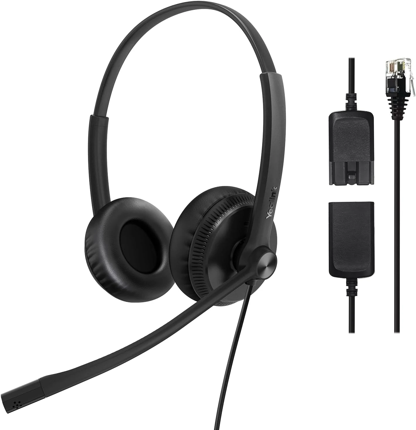 Yealink Phone Headsets for Office Phones YHS34 QD to RJ9 (Dual, Leather Ear Cushions)