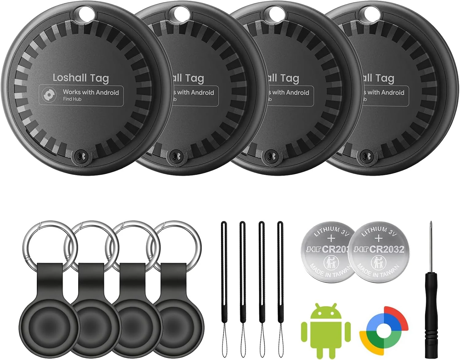 KIUP Air Tags for Android (4-Pack) with Cases, IP65, Up to 2-Year Battery