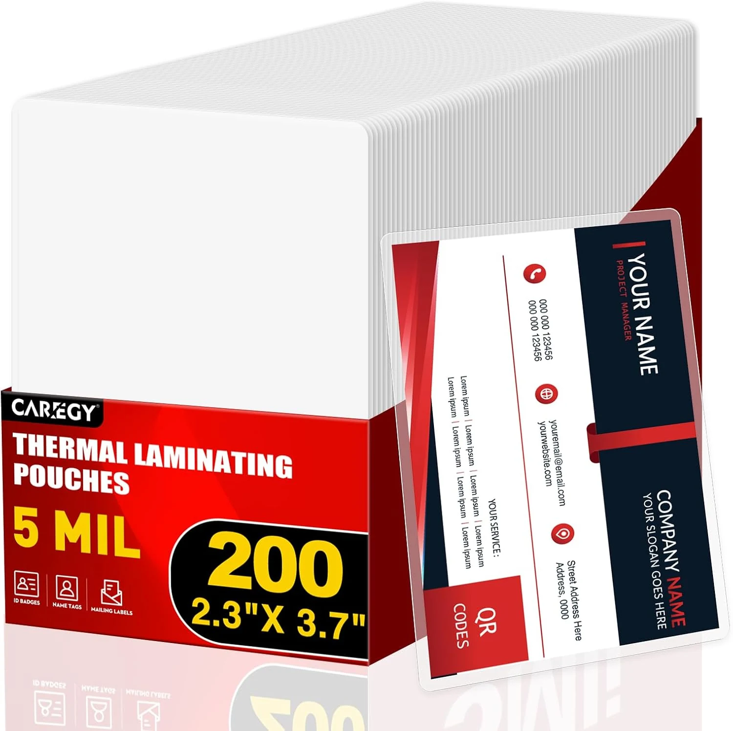 CAREGY 200 Count Thermal Laminating Pouches, 5Mil, Hold 2 x 3.5 inch Business Card Laminate Pouches