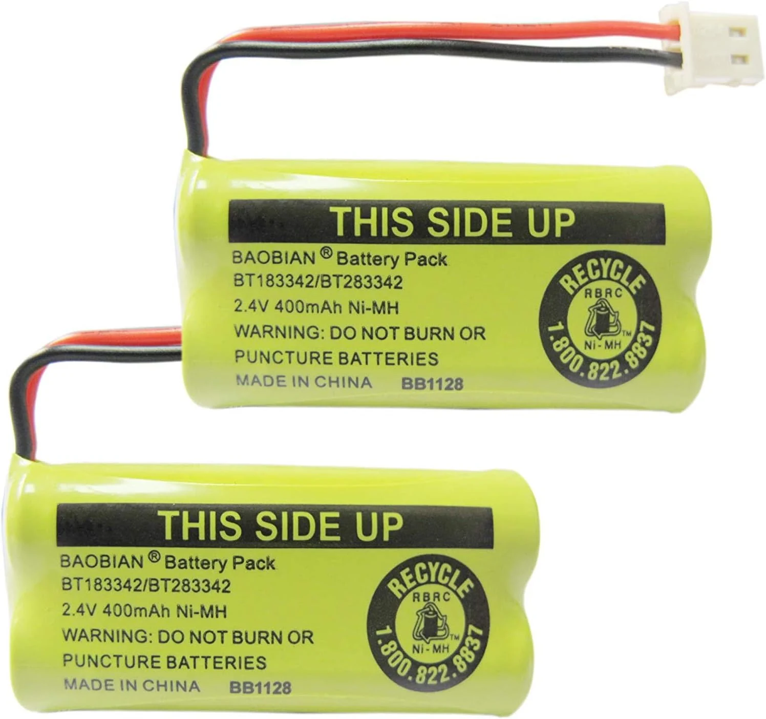 BAOBIAN 2.4V 400mAh Cordless Home Phone Battery for AT&T BT162342 BT-162342 BT166342 BT-166342 BT266342 BT-266342 BT183342 BT-183342 BT283342 BT-283342 (Pack of 2)
