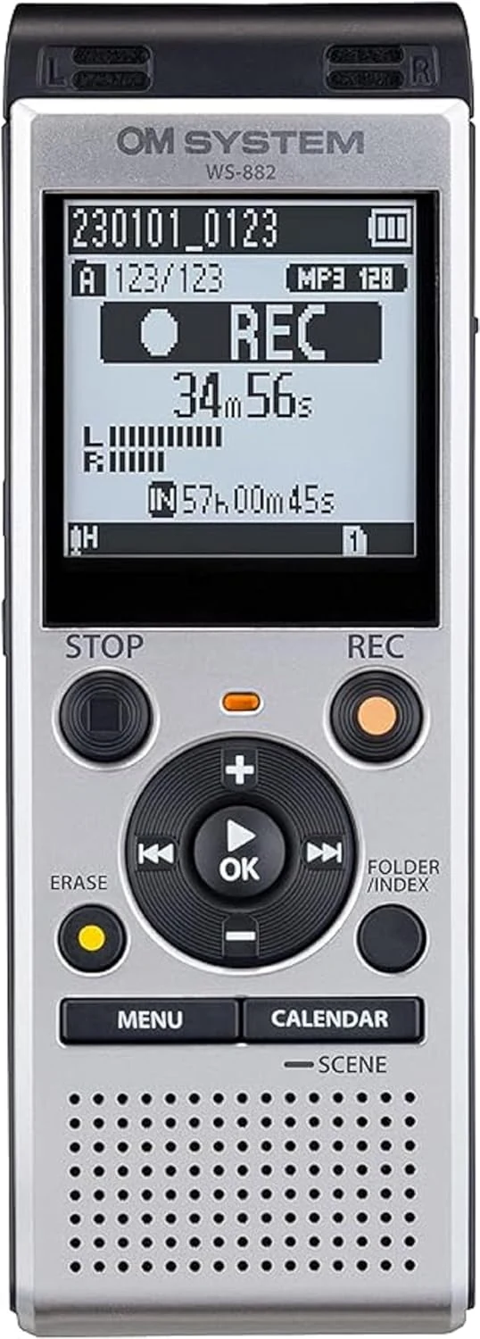 OM SYSTEM Olympus WS-882 Digital Voice Recorder, with Linear PCM/MP3 Recording Formats, USB Direct, 4gb Playback Speed and Volume Adjust, File Index, Erase Selected Files