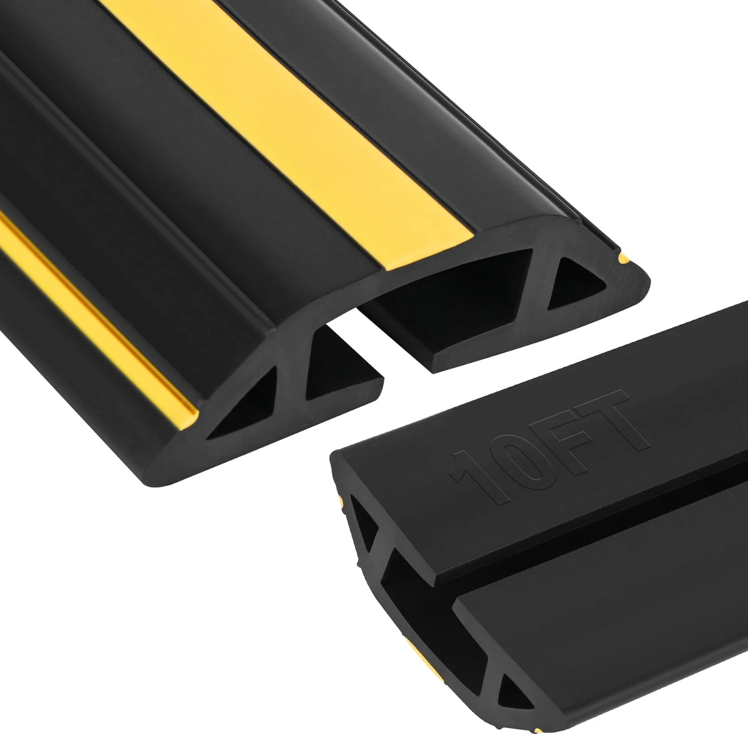 10Ft Cord Covers for Wires on Floor, 3-Channel Heavy Duty Floor Cord Cover with Anti-Slip Base & Yellow Warning Strips, Extension Cord Covers for Floor, Ideal for Home, Office, Outdoor Use