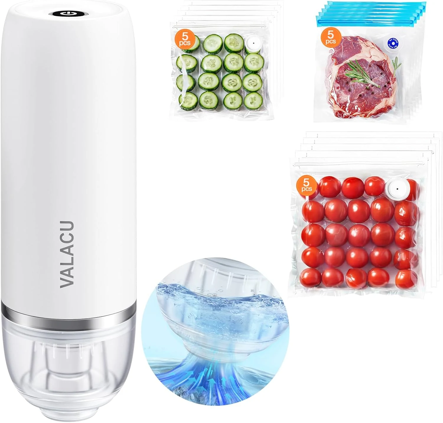 VALACU handheld vacuum sealer kit with wireless pump and 15 travel seal bags