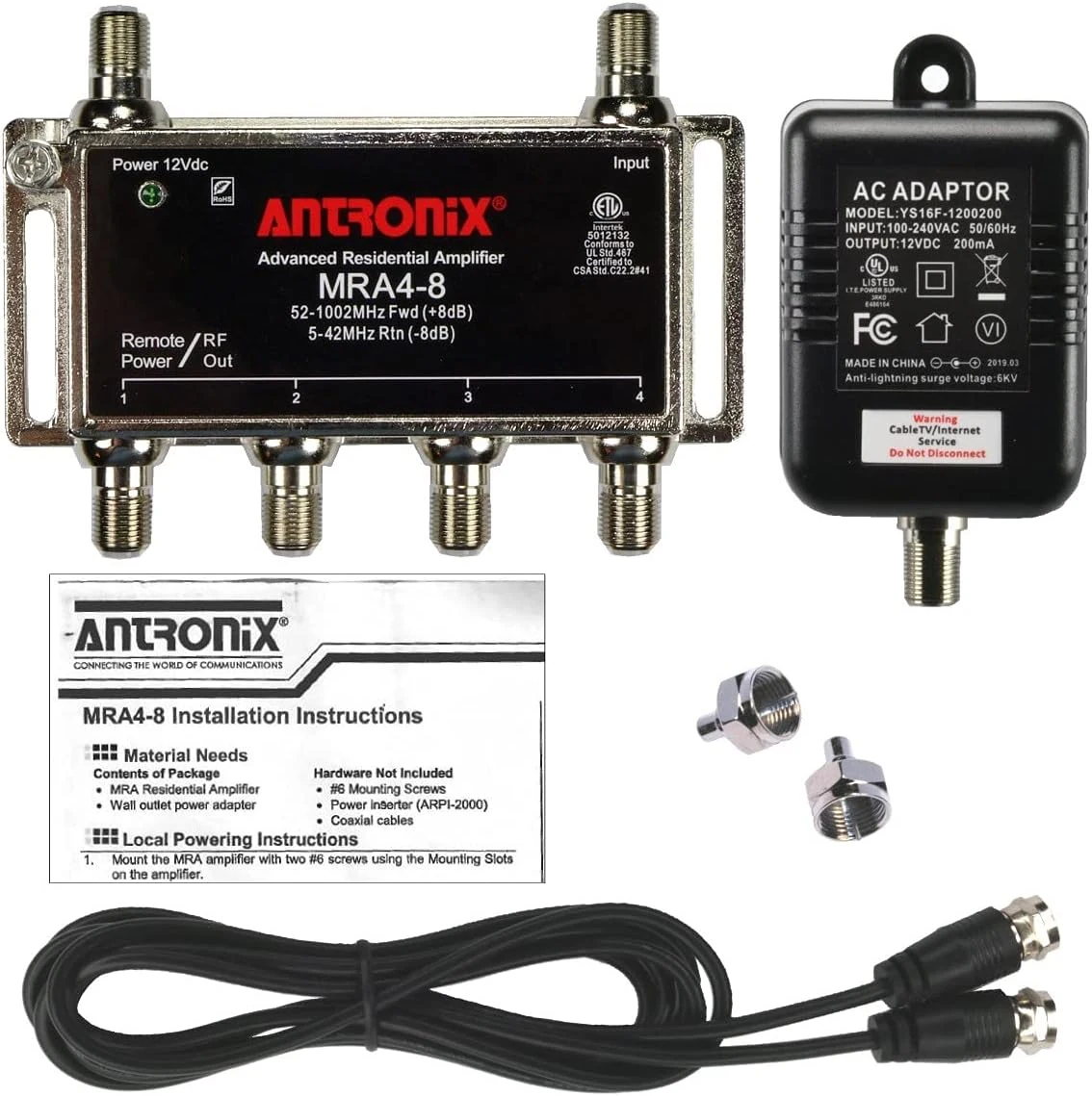 Antronix MRA4-8 Reliable Cable 4-Port TV/Antenna/HDTV/Internet Digital Signal Amplifier/Booster/Splitter with Passive Return