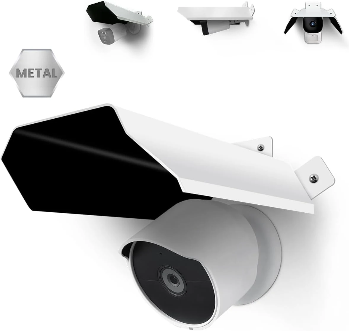 Universal Security Camera Cover - Sun Rain Shield, Waterproof Protective Roof for Outdoor Dome, Bullet Cameras (White Aluminium)