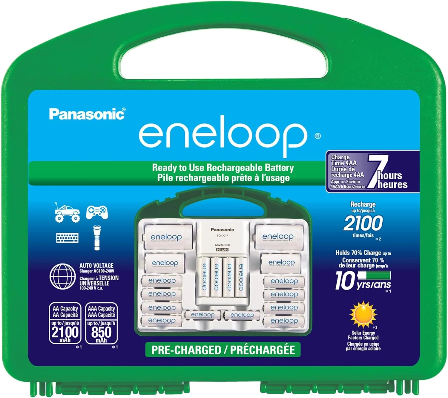 Eneloop Panasonic K-KJ17MC124A Super Power Pack 12AA, 4AAA, 2 C Adapters, 2 D Adapters, Advanced Individual Battery Charger and Plastic Storage