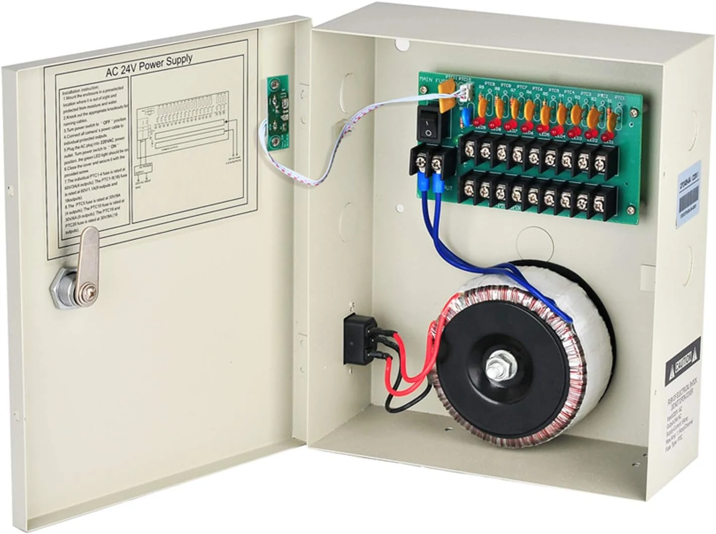 EVERSECU 9 Channel AC 24V 5 Amp Reset Fuse CCTV DC Distributed Power Box
