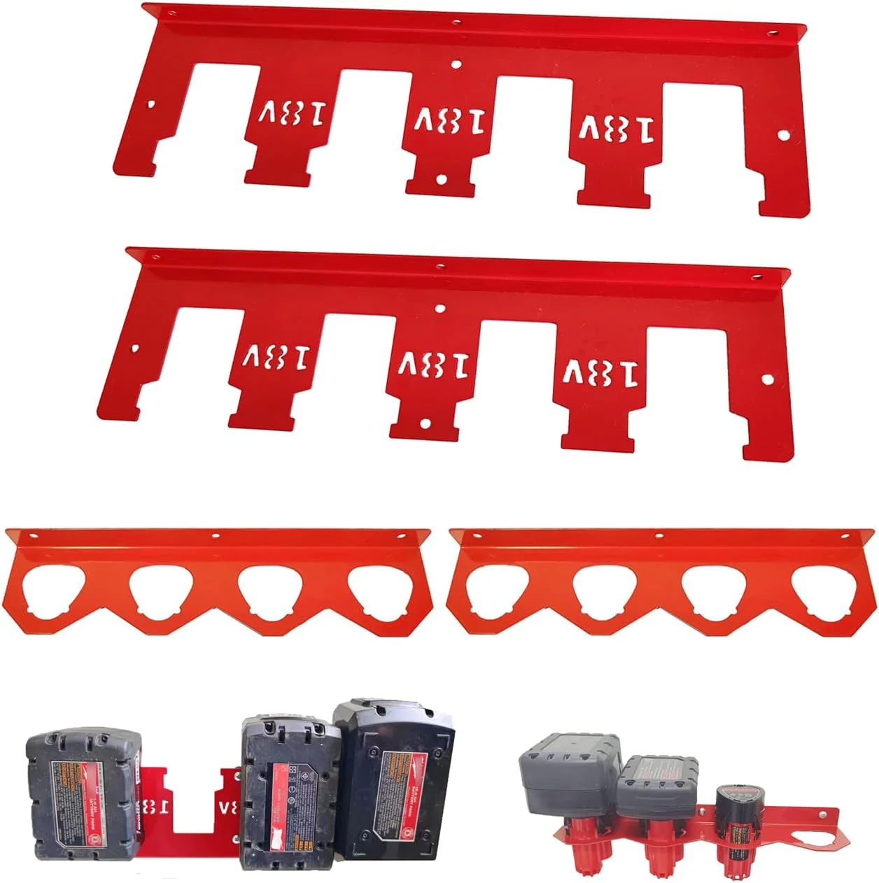 Metal Battery Holder Organizer Mount Fit for Milwaukee M18 M12 Battery 2pcs for 12V and 2pcs for 18V Battery
