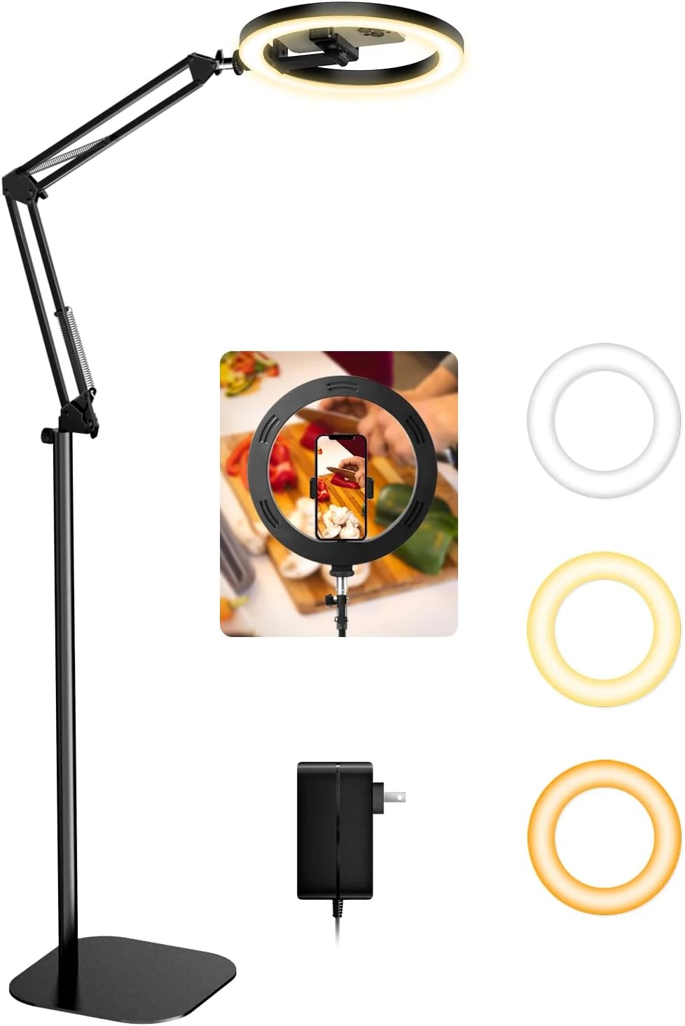 Ring Light with Stand Tripod for iPhone – Upgrade 1800 Lumens 10” Overhead Phone Tripod with Light