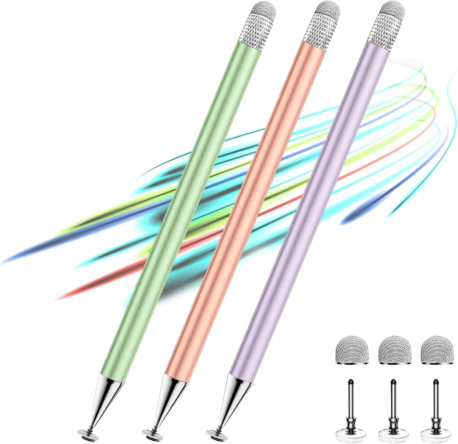 3 Pcs Stylus,Stylus Pen for Touchscreen ipad,6 Tips | 2-in-1 Disc & Fiber Tip