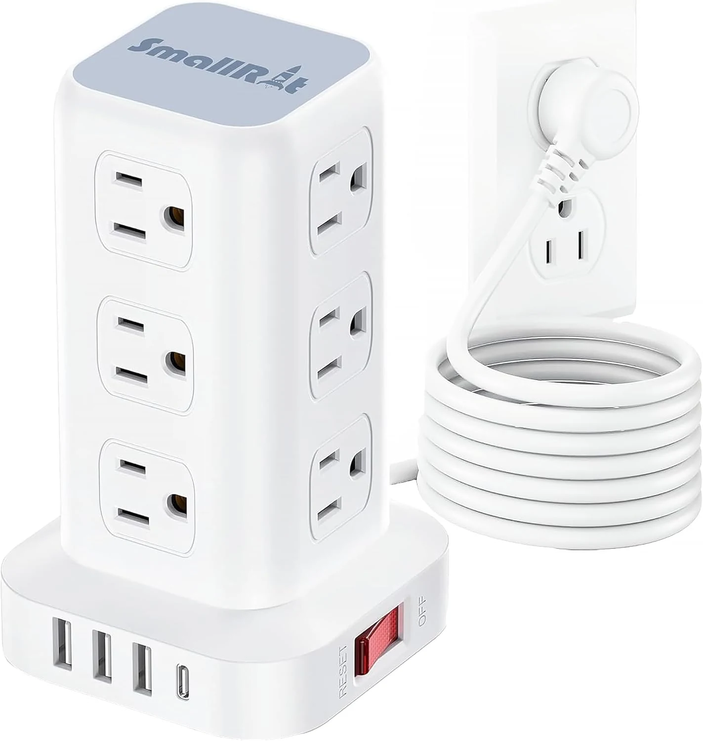 SMALLRT tower surge protector power strip with USB 12 outlets (1 USB-C), 10ft cord