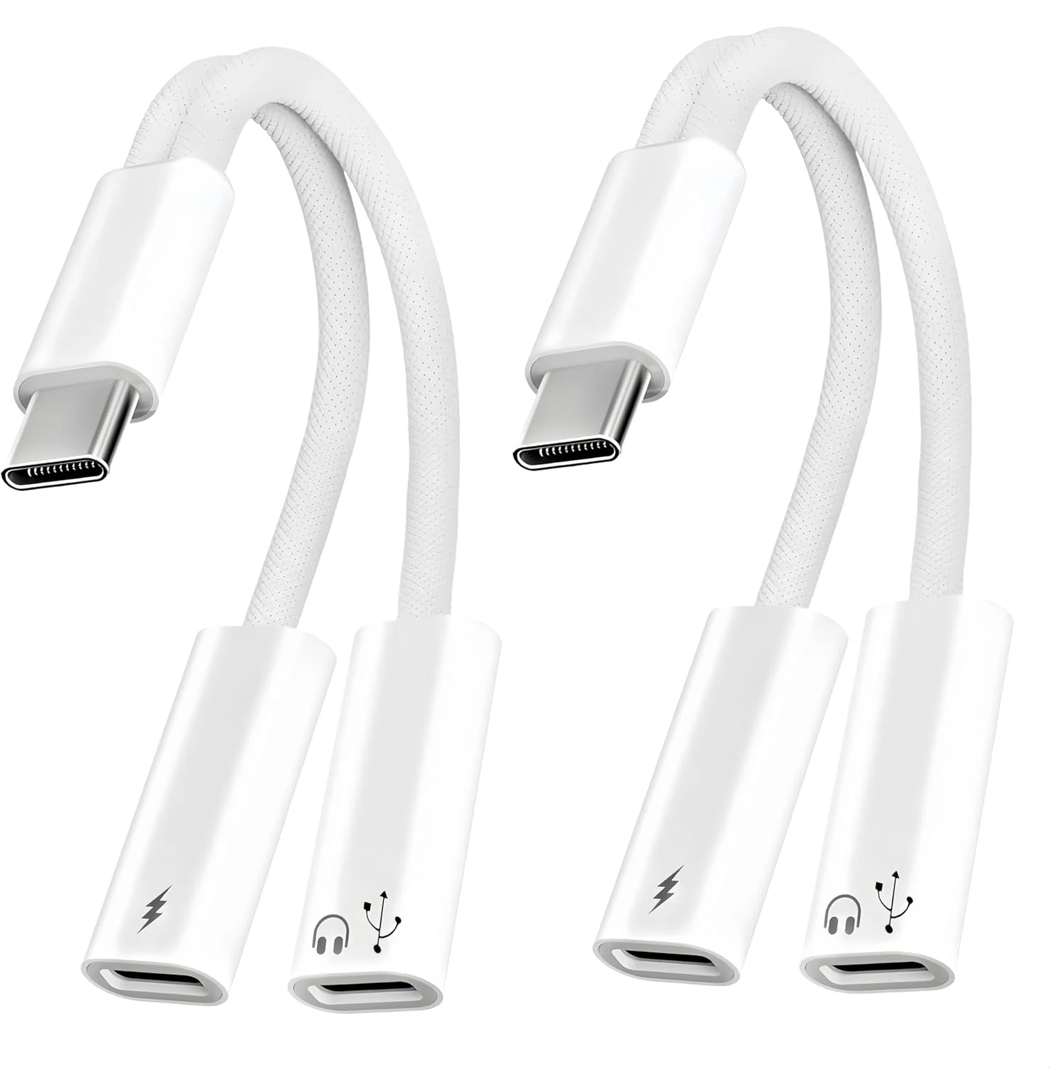 2Pack USB C Splitter 1 in 2 Out, Dual UsbC Charger and Headphone Adapter