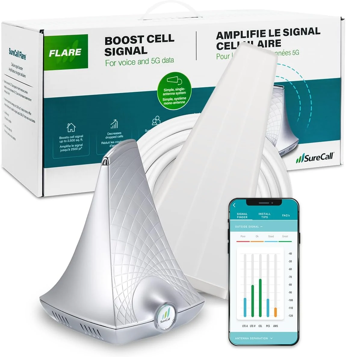 SureCall Flare 3.0 Cell Phone Signal Booster for Home & Office (up to 3500 sq ft)