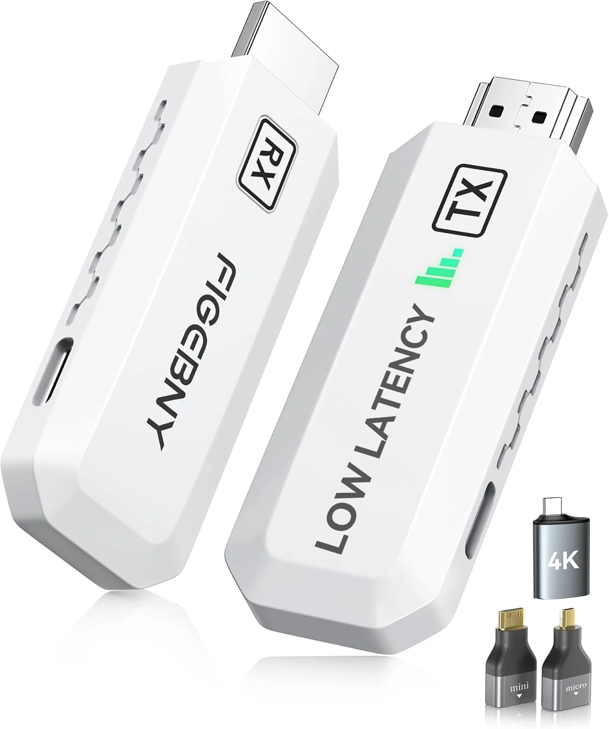 FIGEBNY wireless HDMI transmitter and receiver 4K decode 1080P output ultra low latency (2.4G/5G)