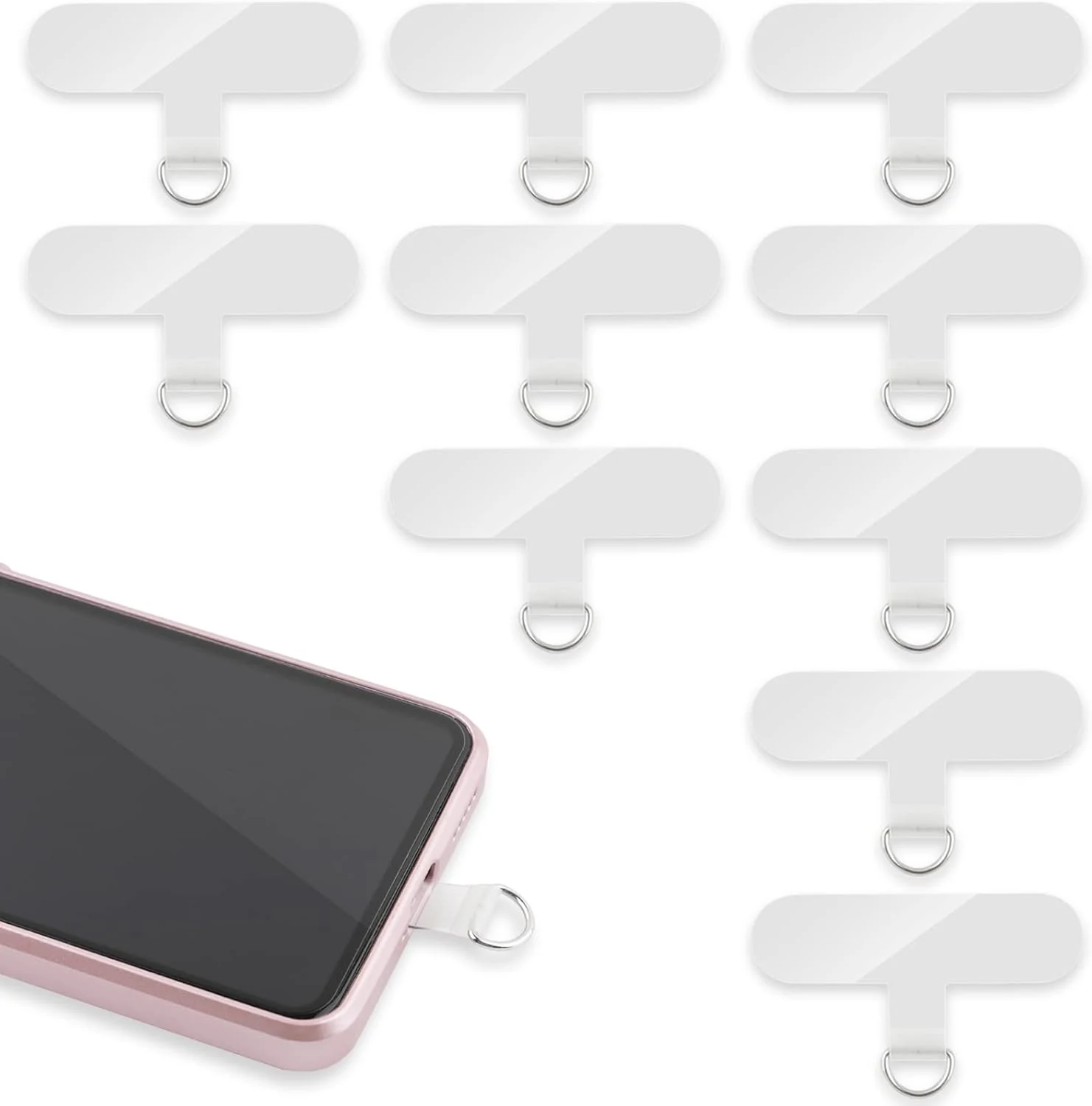 Phone Tether Tab, 10 Pieces Universal Phone Lanyard Patch Without Adhesive (Transparent)