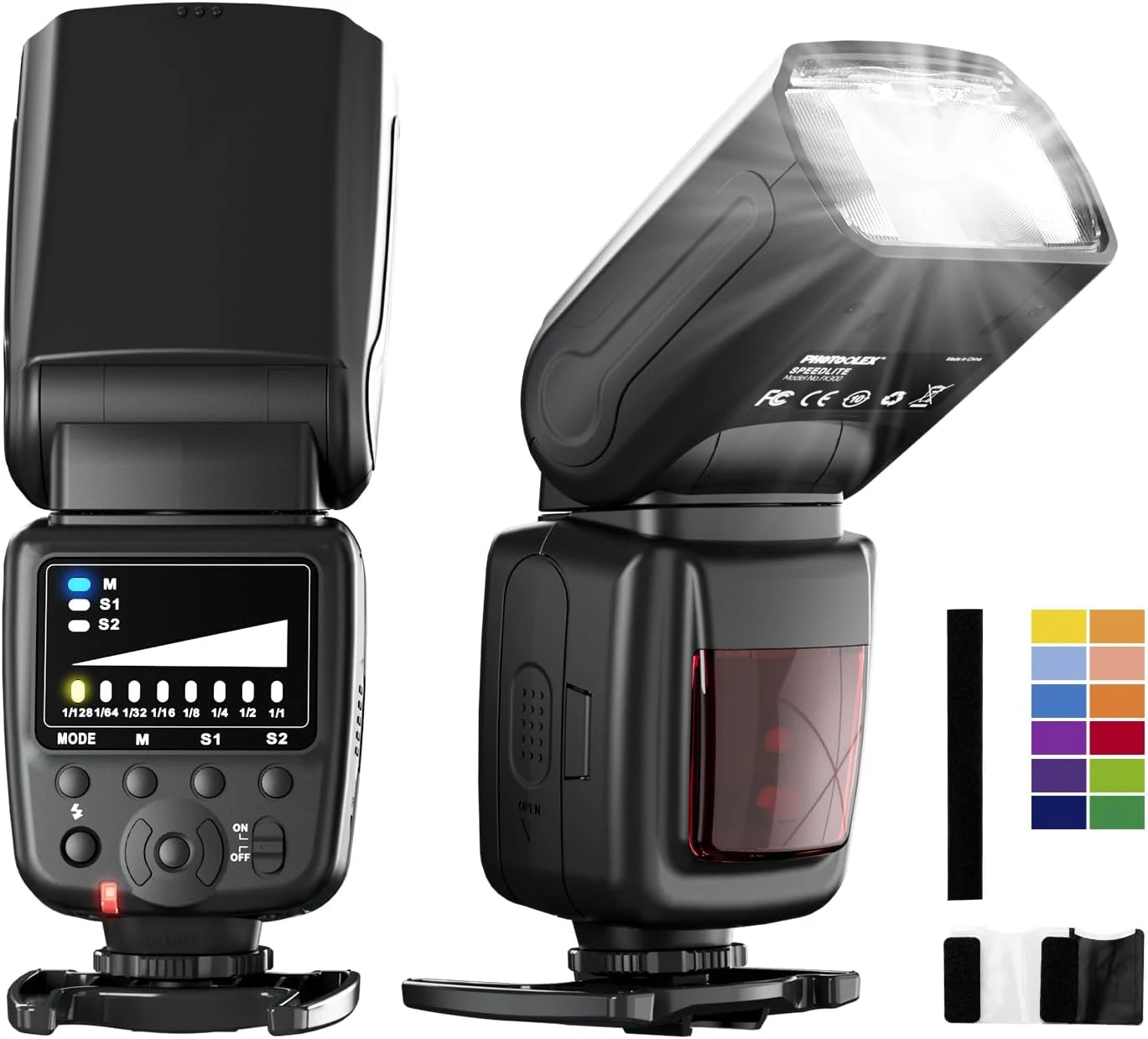 PHOTOOLEX Camera Flash for Canon Nikon Sony Panasonic Olympus Fujifilm Pentax Sigma Minolta Leica and Other SLR Digital and Digital Cameras with Single Contact Hot Shoe