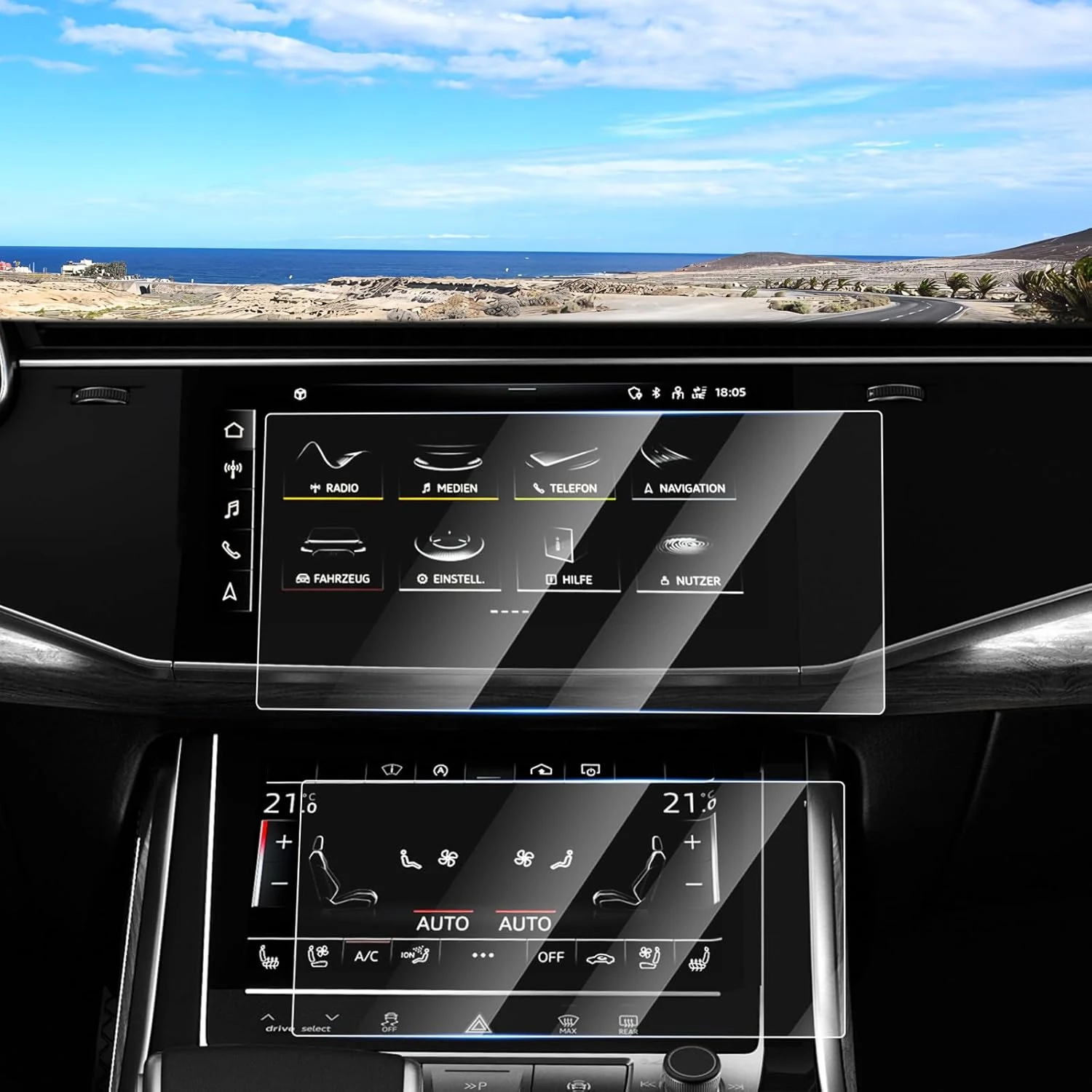 Canvcle 2PCS Screen Protector for 2019-2025 2026 Audi Q7 Q8 10.1 Inch Upper and 8.6 Inch Lower Touch Screen