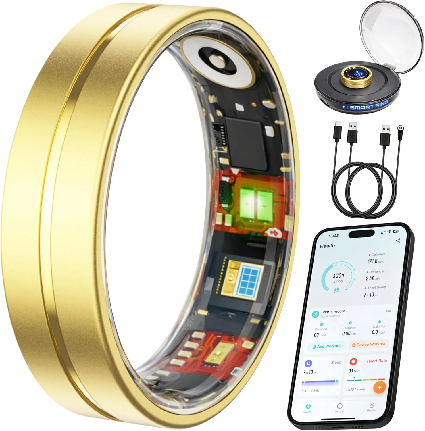 Smart Ring Health & Fitness Tracker for Men and Women, Sleep and Activity Tracking, HRV and Stress, Heart Rate and SPO₂, Women Health Support, 120+ Sports Modes (Matte Gold, 8)