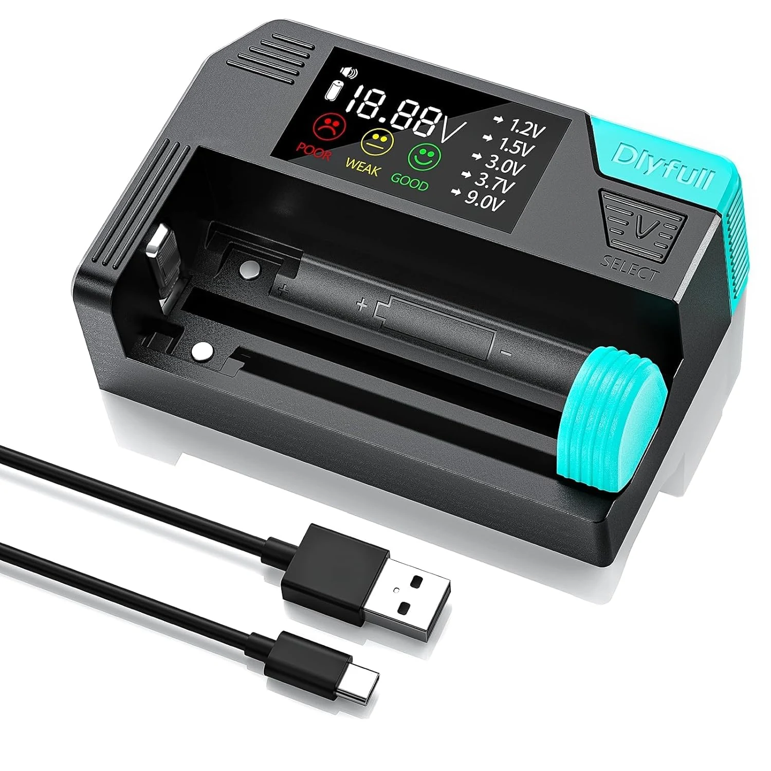 Dlyfull Battery Tester, LCD Display Universal Battery Checker for Ni-MH, Ni-CD, Li-ion, Alkaline