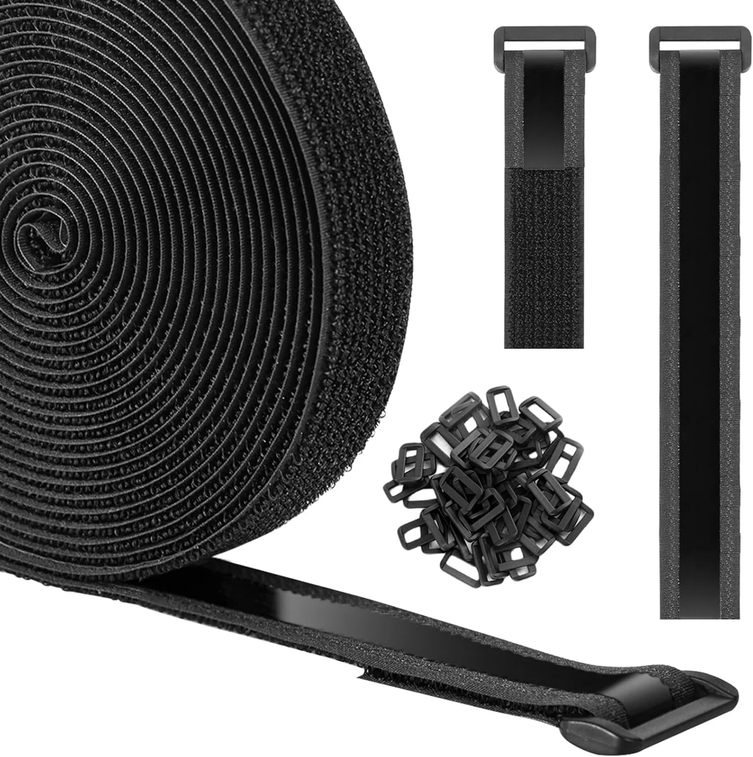 Heavy Duty Hook and Loop Cinch Straps with Non-Slip Rubber Backing (1 in x 16 ft, 25 Buckles)