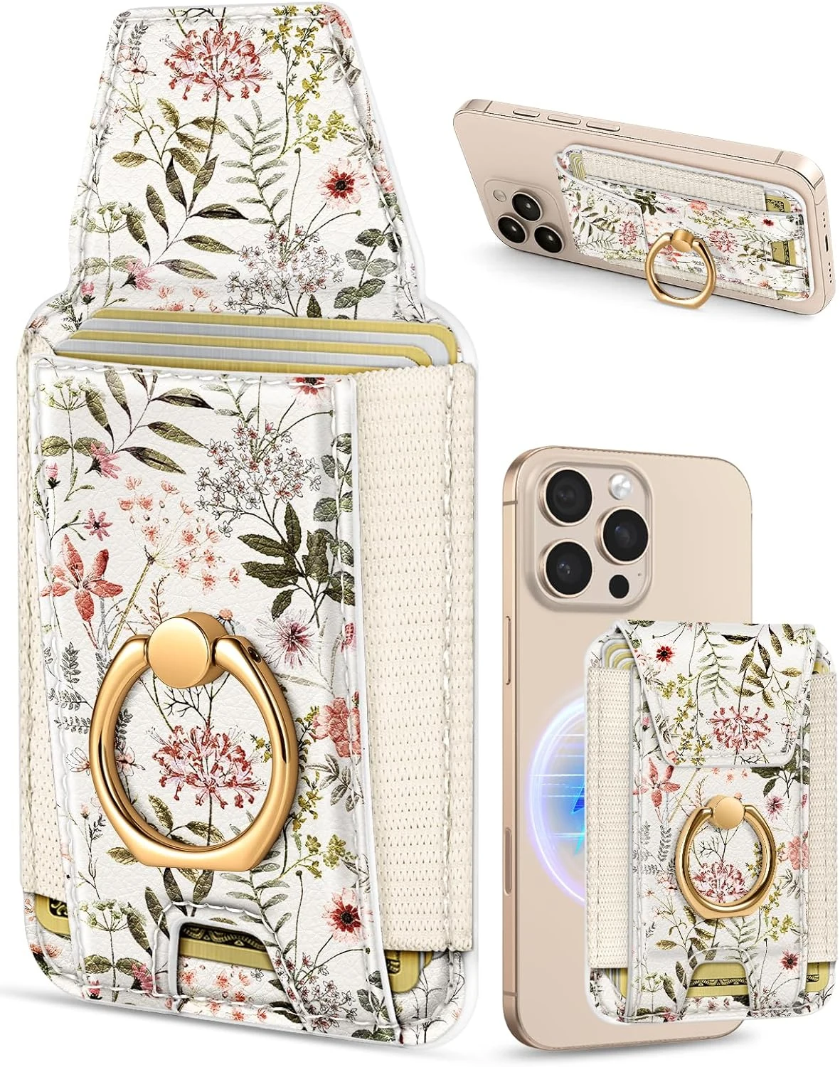 Shorogyt Compatible with Magsafe Wallet with Grip Magnetic Card Holder (Flower)