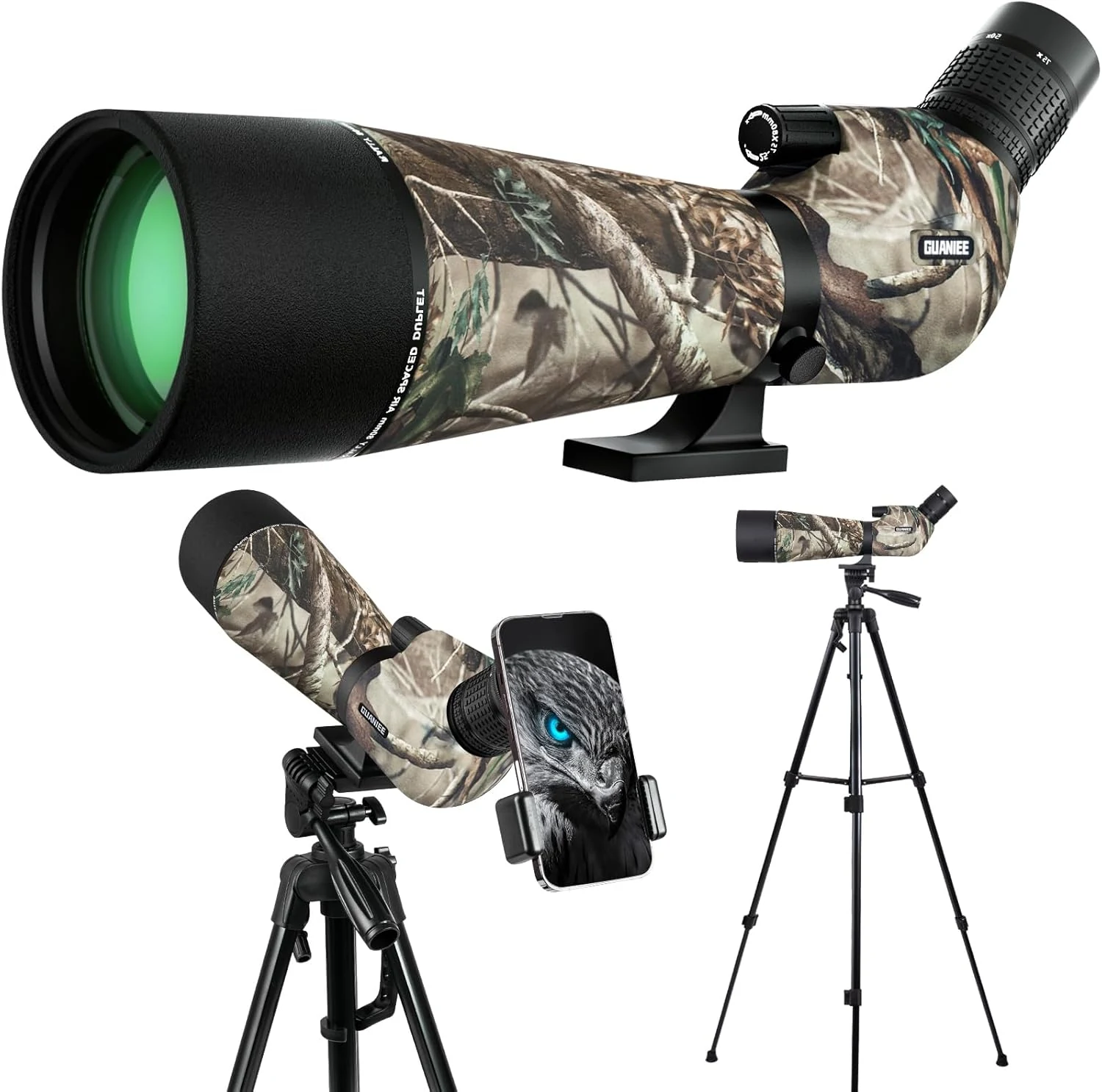 GUANIEE 25-75x80 Spotting Scope for Target Shooting with Upgraded Full Size Tripod Carrying Bag and Phone Adapter