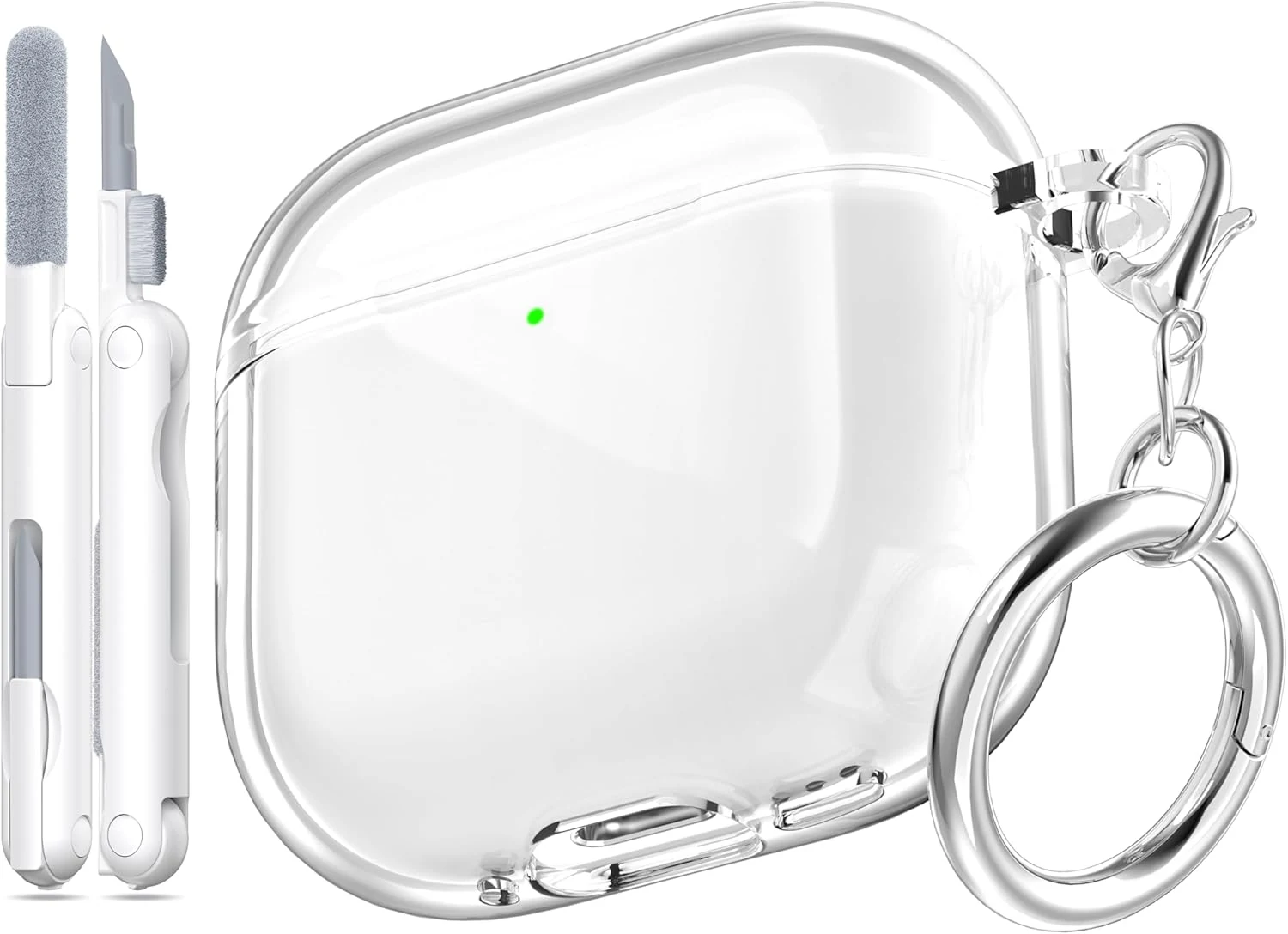 for AirPods 4th Generation Case Cover 2024, Military-Grade Shockproof, Soft TPU Highly Transparent Anti-Yellowing for AirPods 4 Case with Cleaning Kit & Cute Round Buckle, Clear White