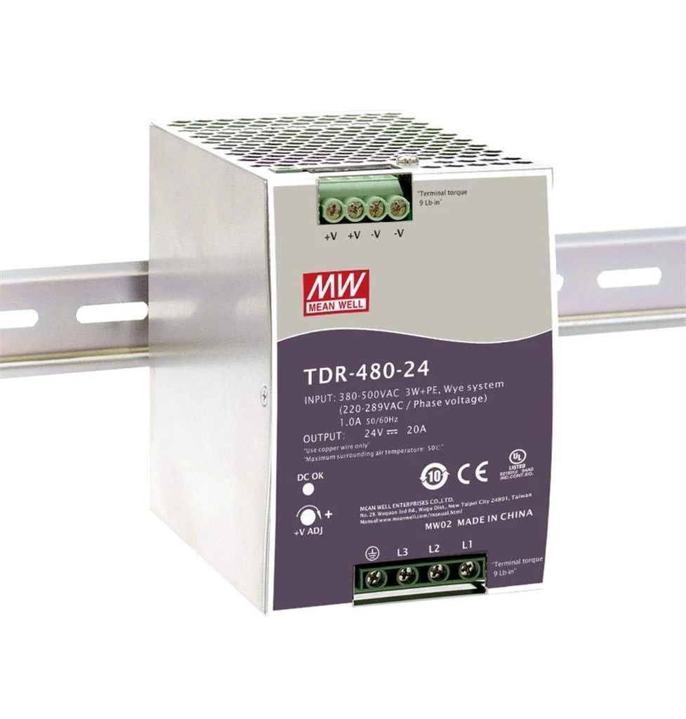 Three Phase Industrial DIN Rail Power Supply, 24V 20A 480W