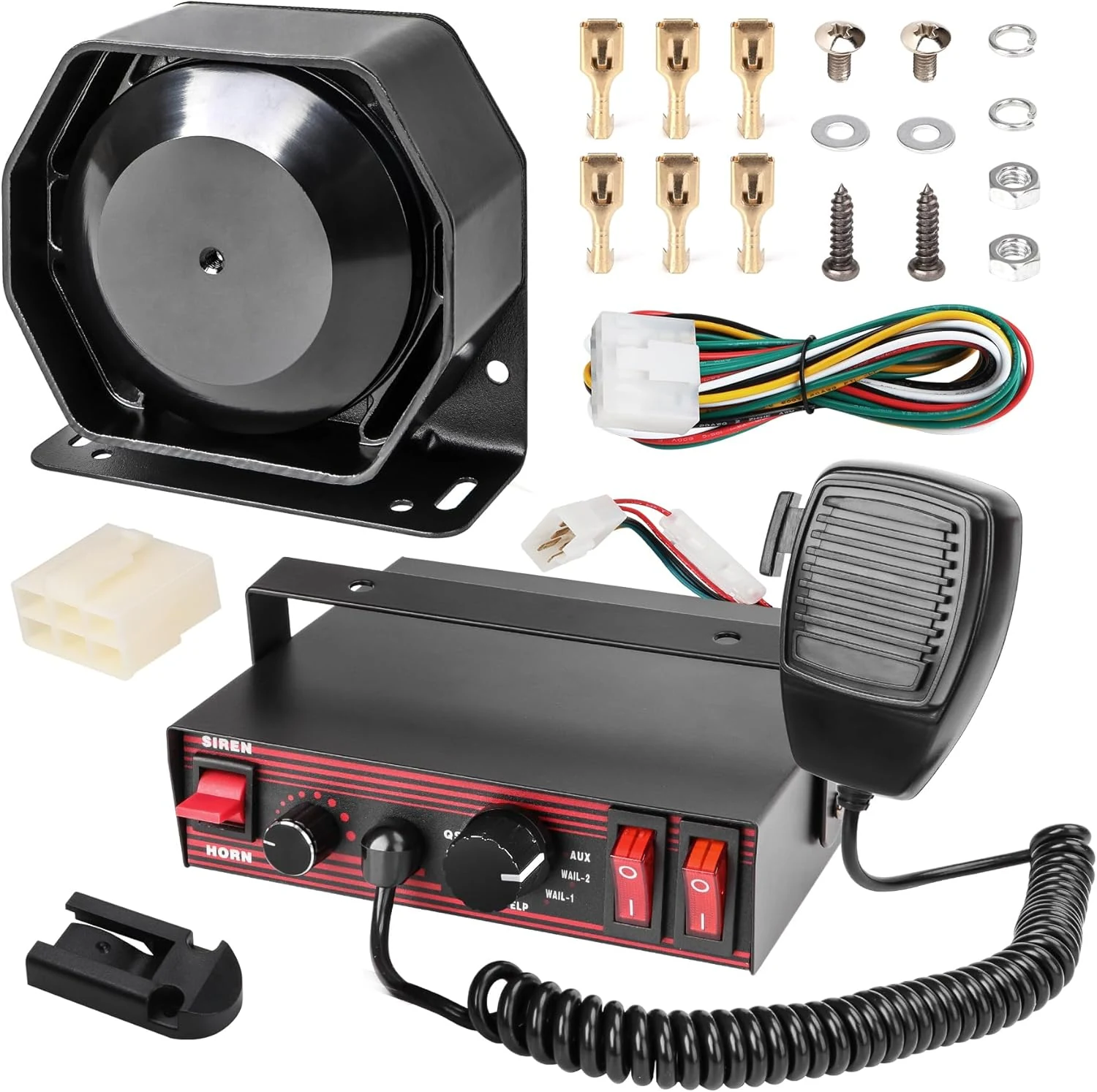 Winsgor Police Siren for Car 8 Tones Warning Emergency Siren PA System with Handheld Microphone 12V 200W