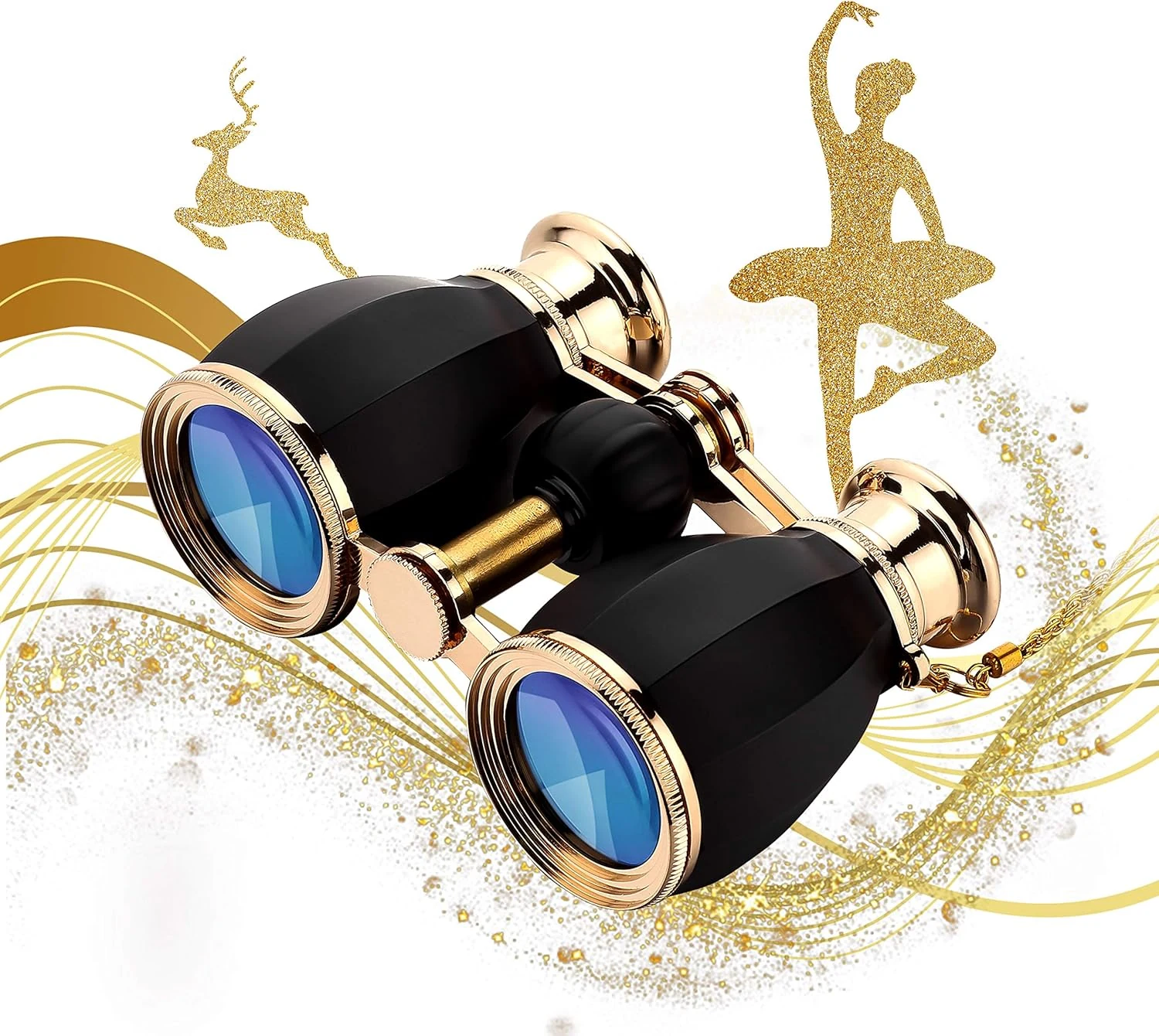 ESSLNB Opera Glasses Binoculars for Women Adults 4X30mm Theater Glasses Compact for Theater and Concerts Antique Binoculars with Case Removable Chain (Black)