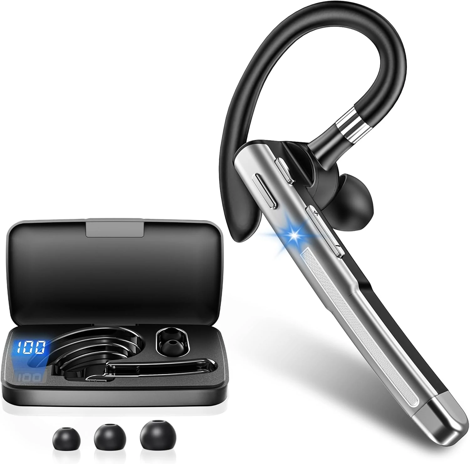 Boytond Bluetooth Earpiece V6.1 (Single Ear, CVC 8.0, Dual Device, 100H Total Use)