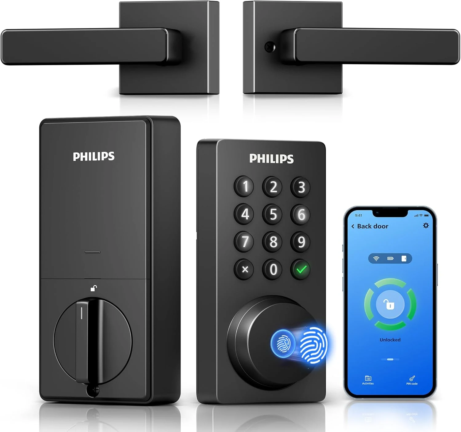 Philips WiFi Keypad Door Lock with Handle, Built-in WiFi, APP Remote Control, Voice & Fingerprint Unlock